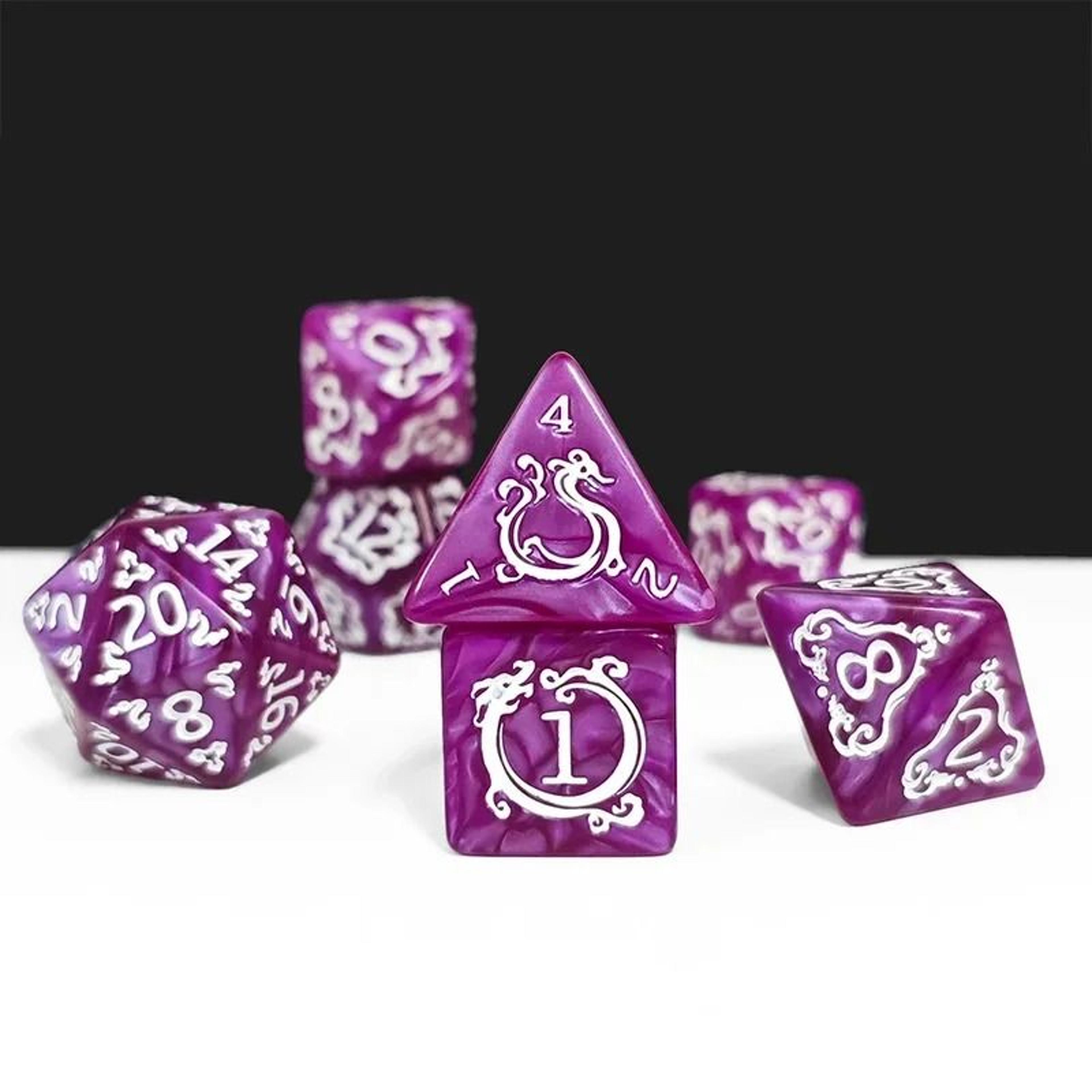 dragon pattern polyhedral dice set for tabletop rpg games