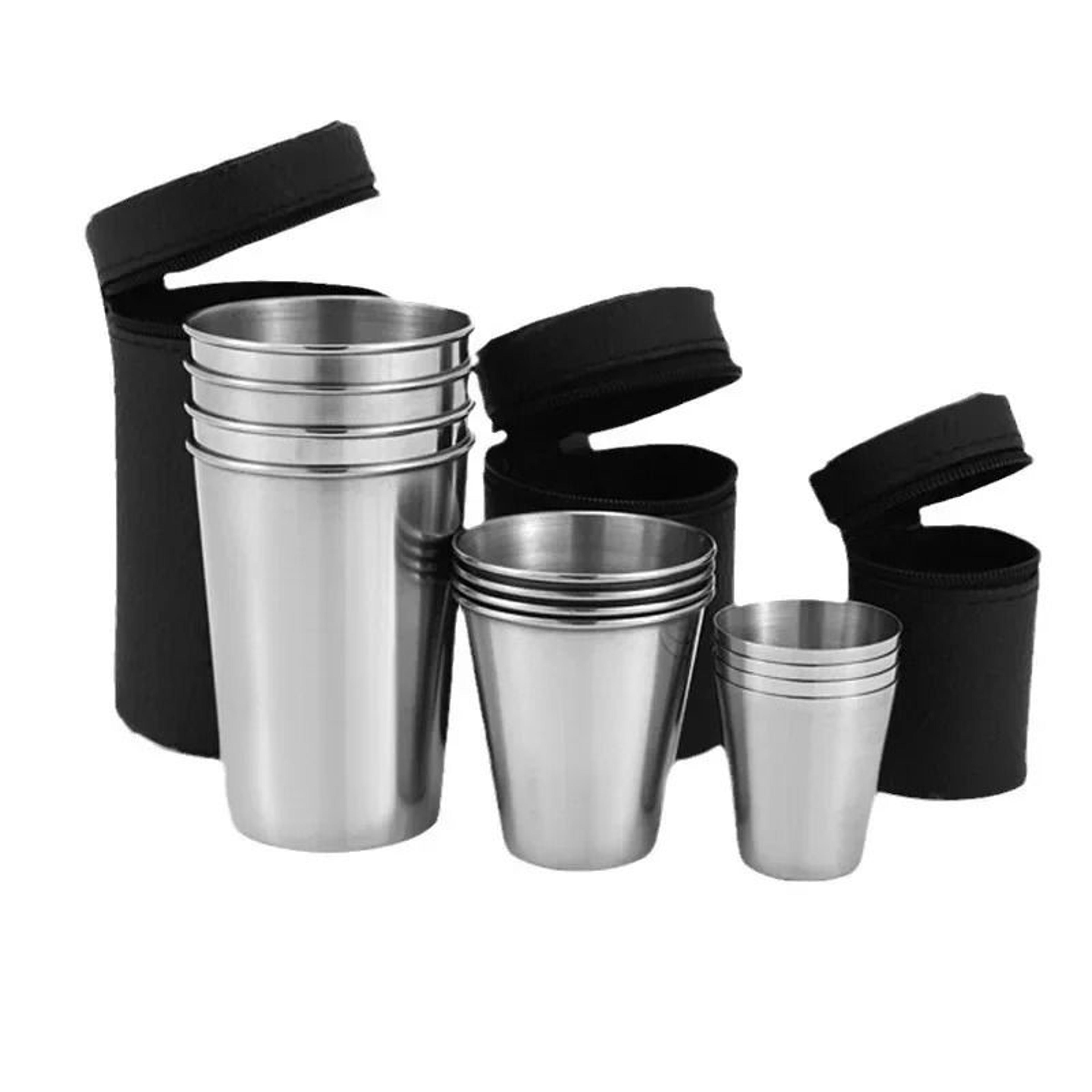 portable stainless steel camping cups with carry case