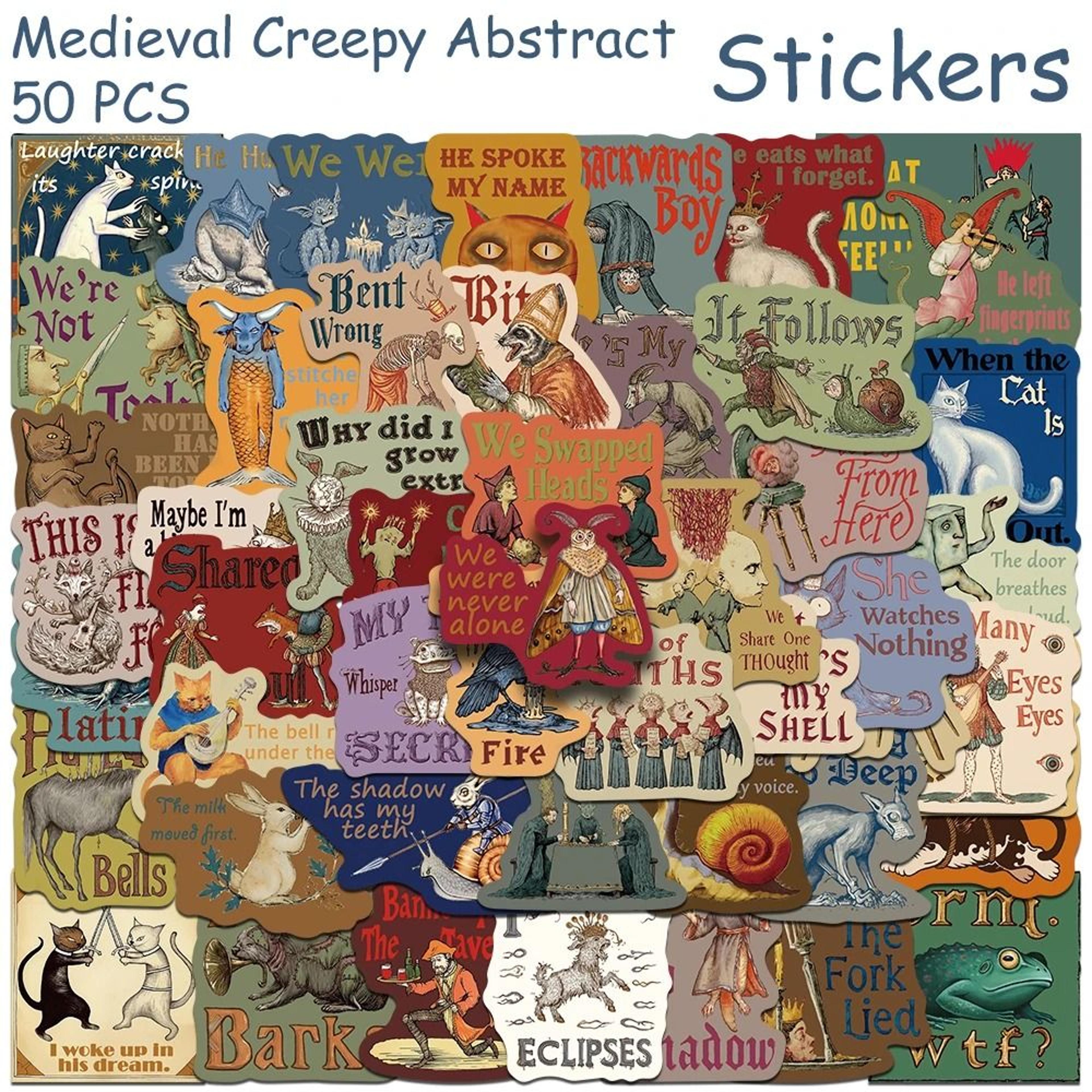 dark medieval abstract waterproof sticker pack 50 piece set