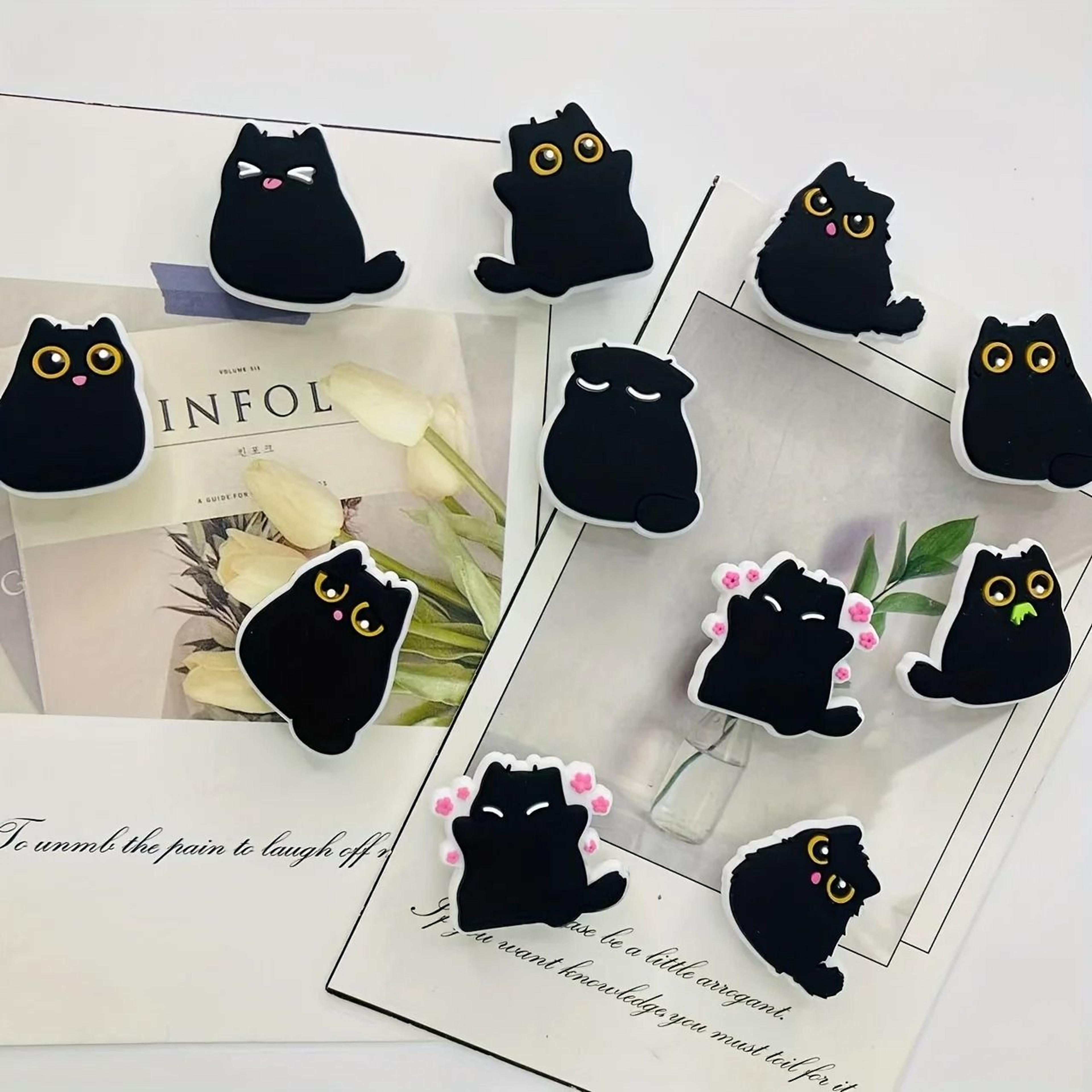 chubby black cat refrigerator magnets 6 piece set