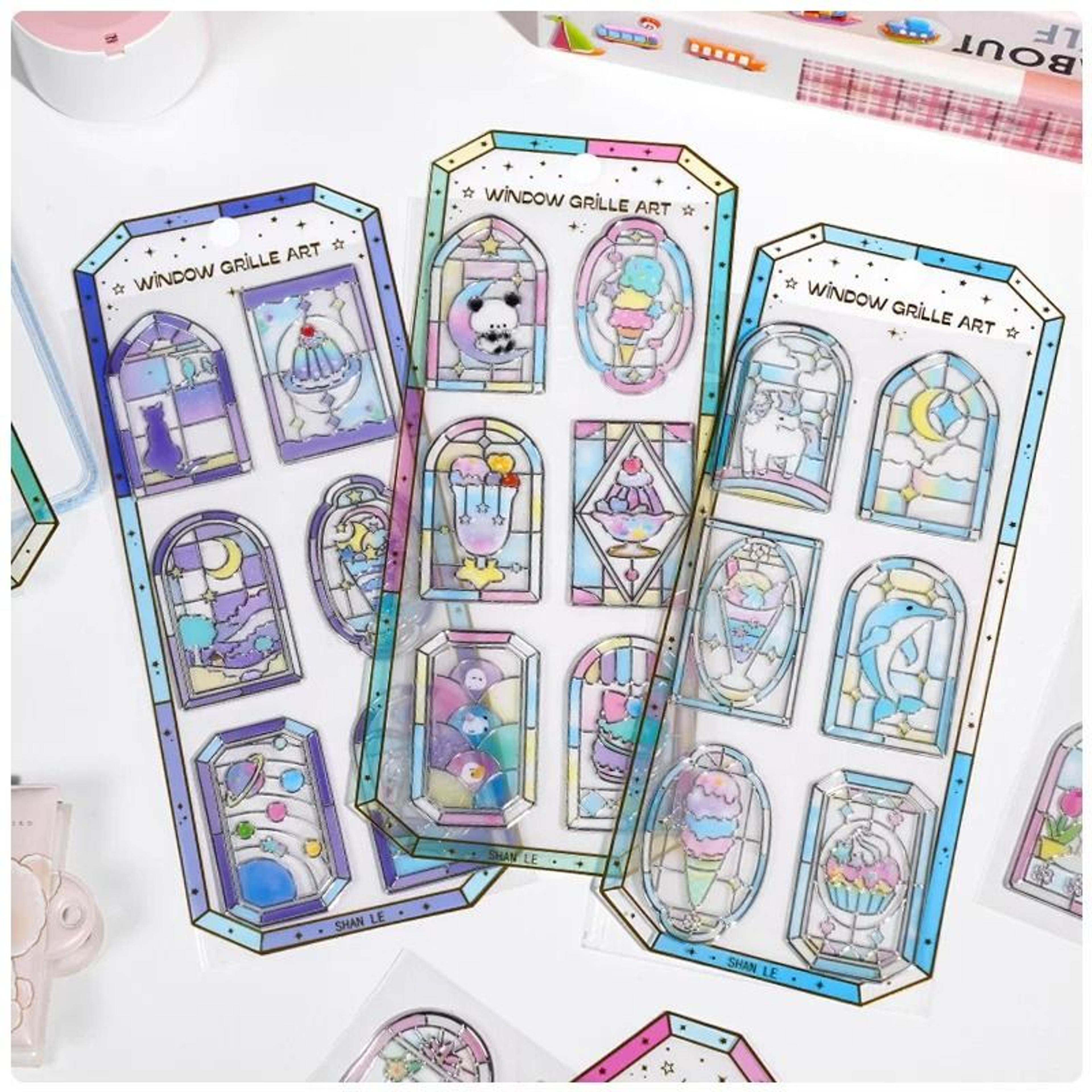 kawaii stained glass dessert 3d sticker sheet