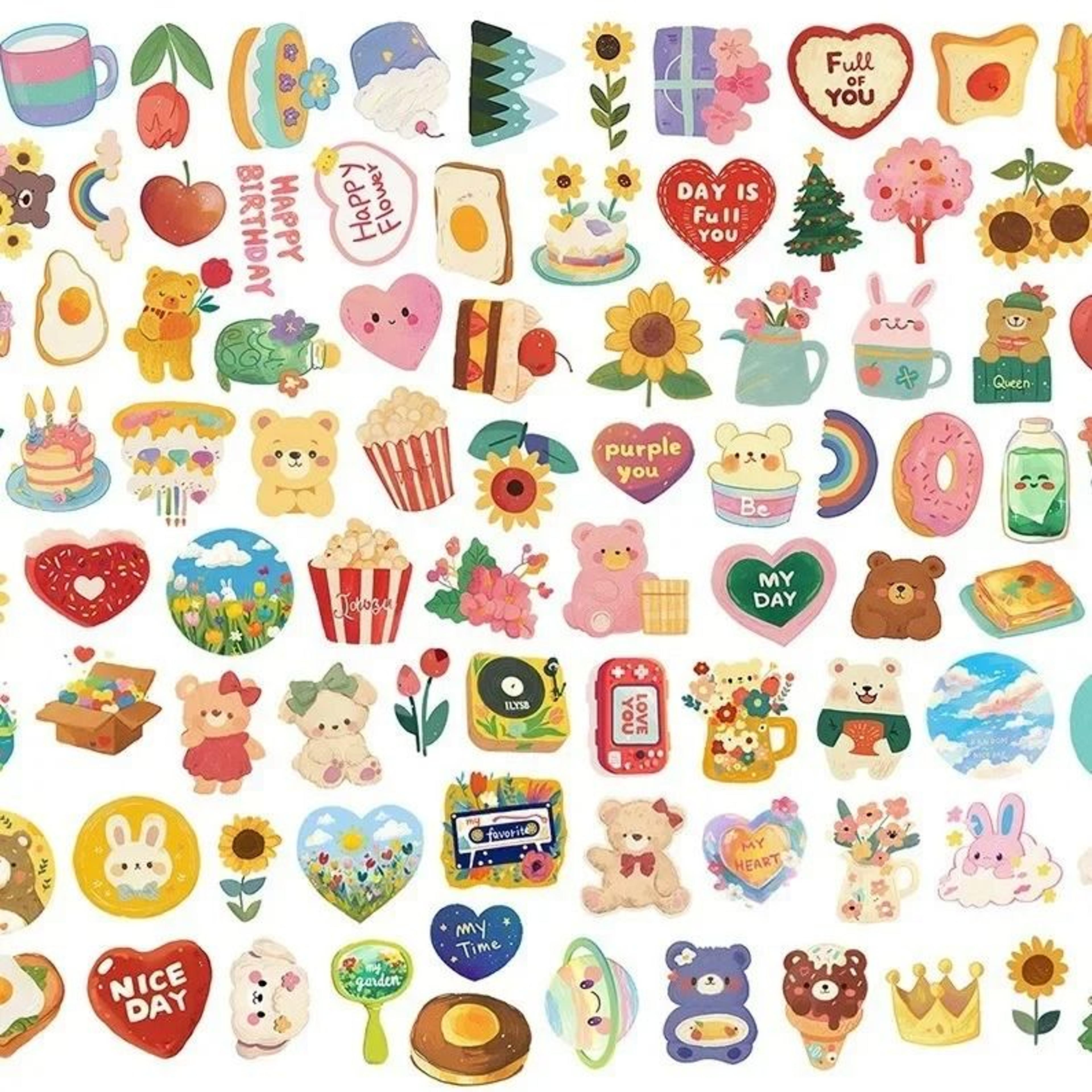 kawaii korean watercolor bear sticker pack