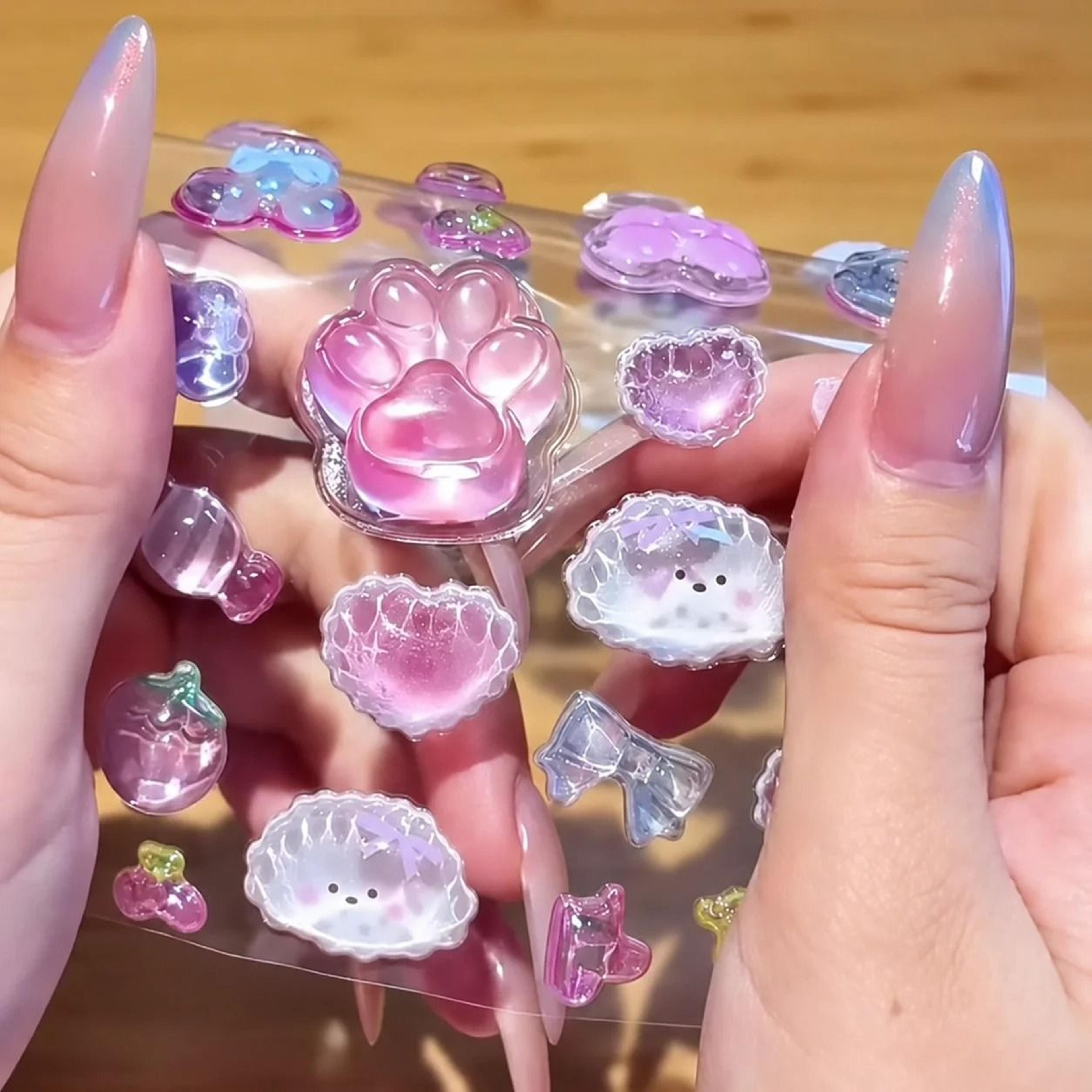kawaii crystal cat paw squeeze sticker for phones bottles stationery