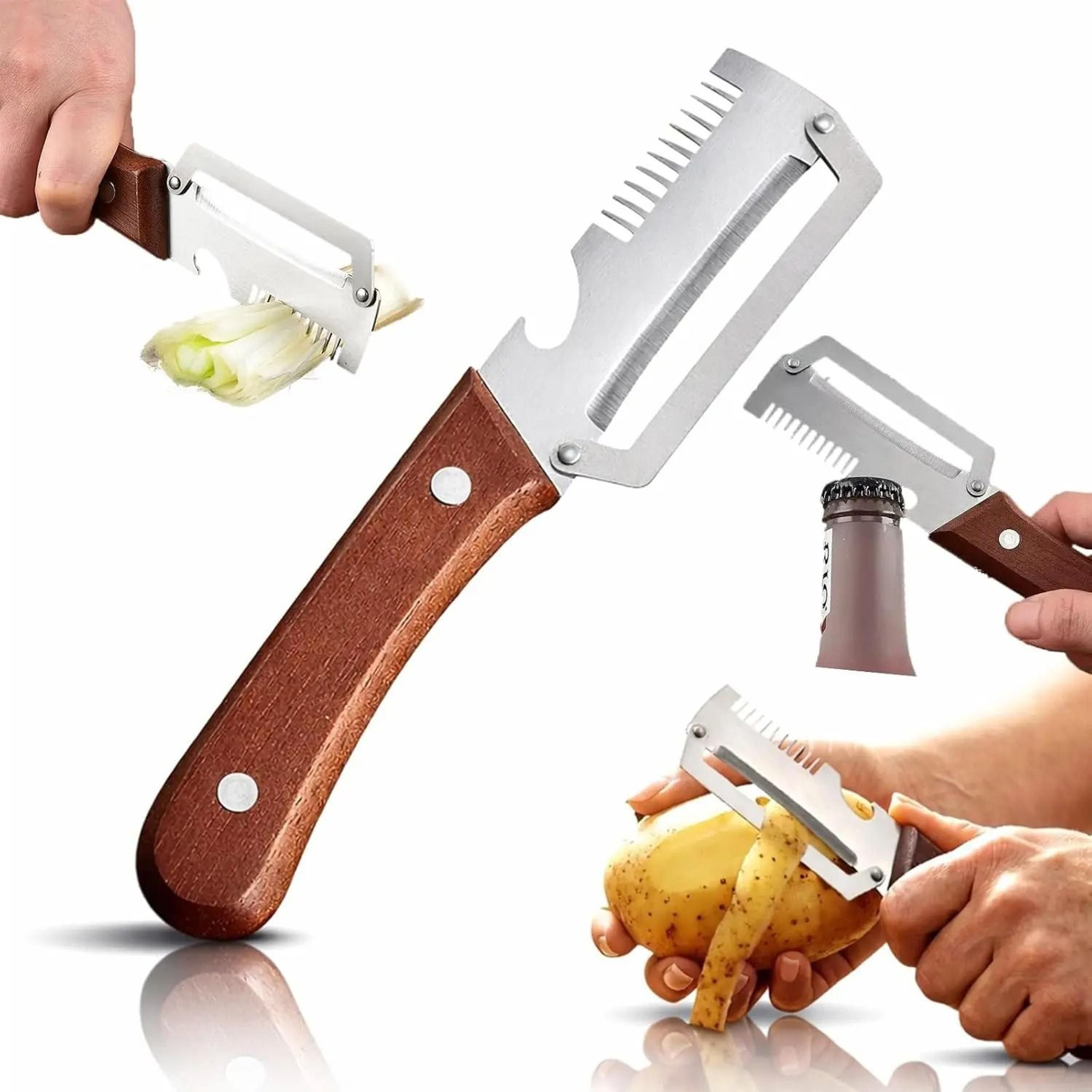 3 in 1 wooden handle vegetable peeler and grater