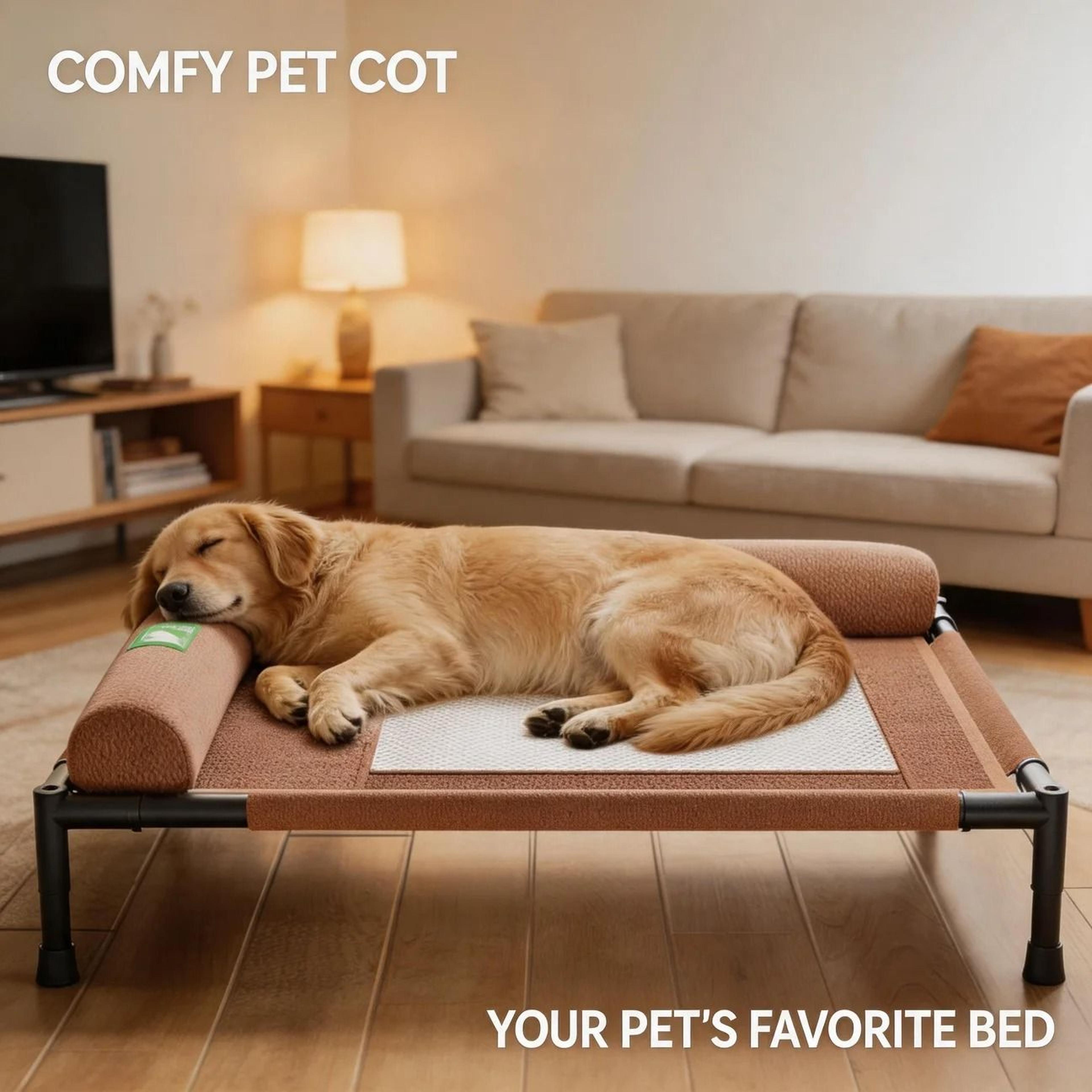 breathable elevated cooling dog bed with soft pillow for indoor outdoor travel