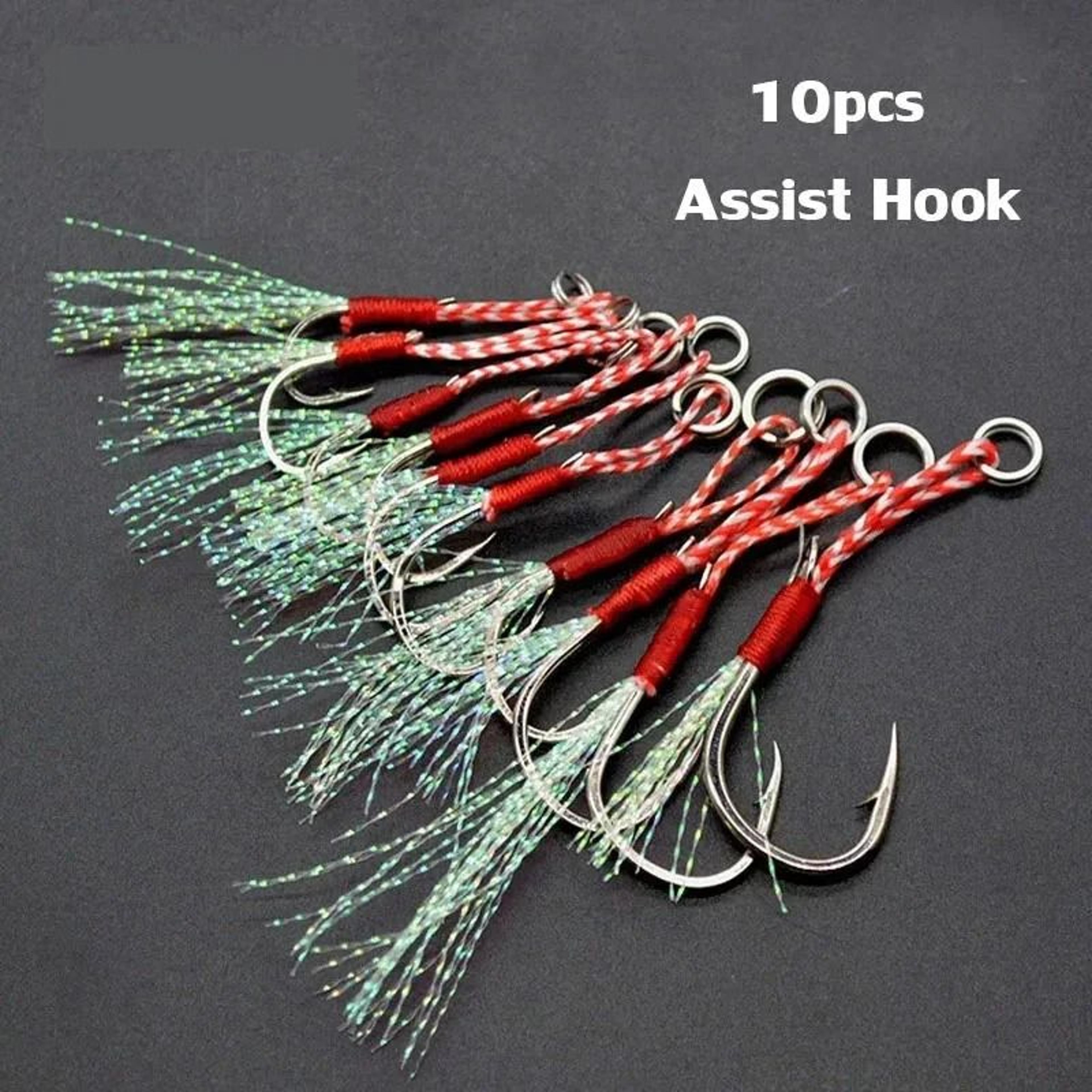 high carbon steel slow jigging assist hooks with feather thread 10 piece set