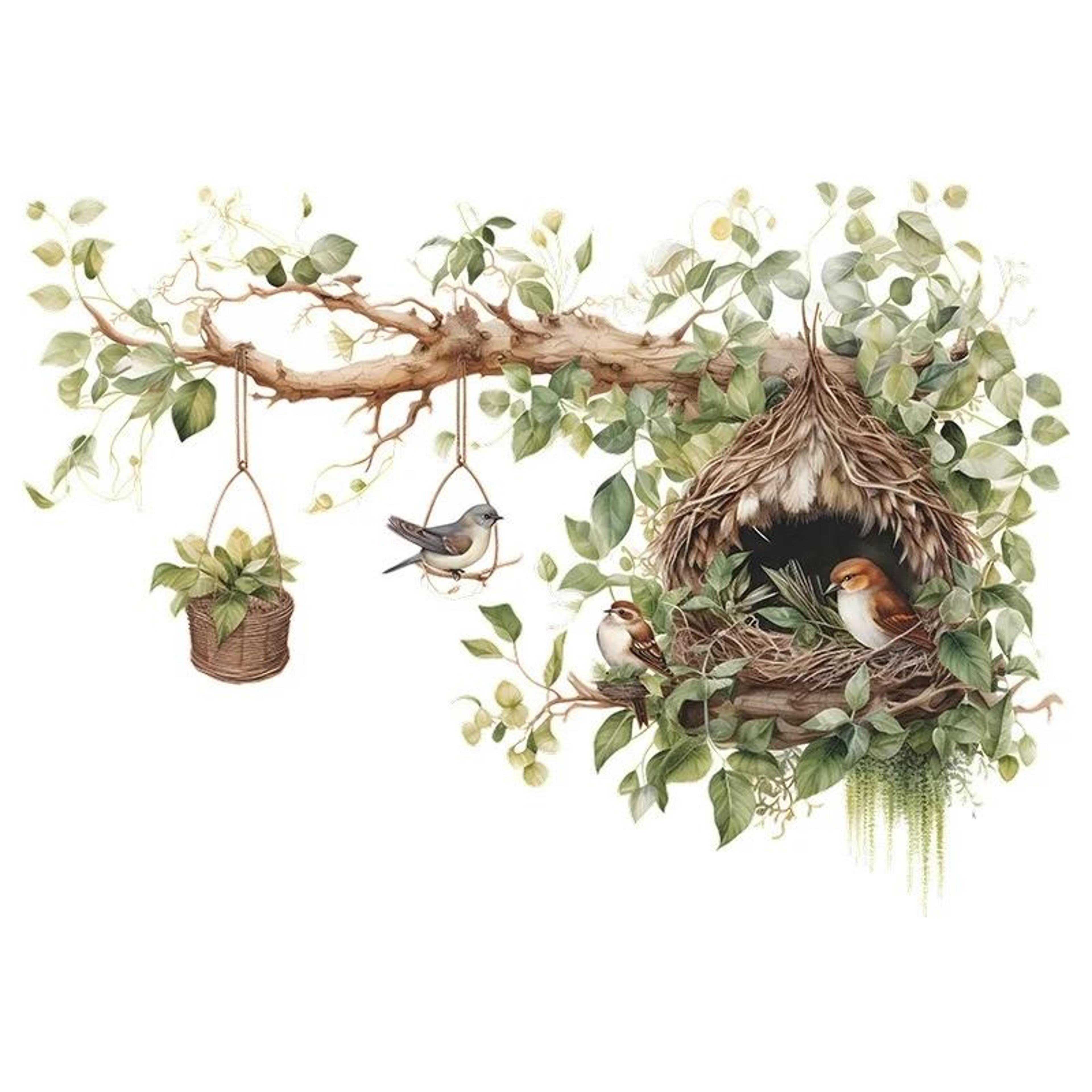 bird nest branch self adhesive wall sticker