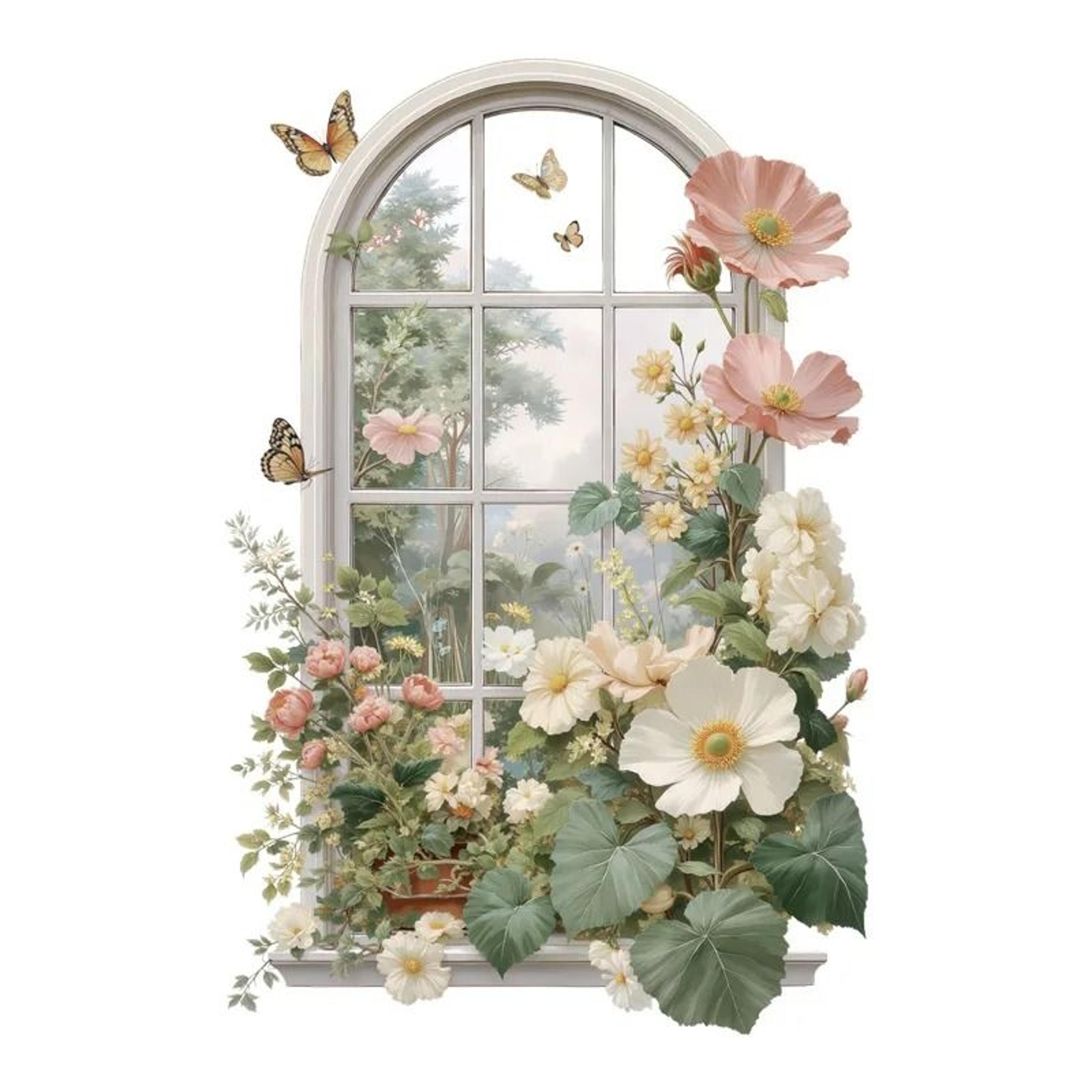 realistic flower fake window removable wall decal