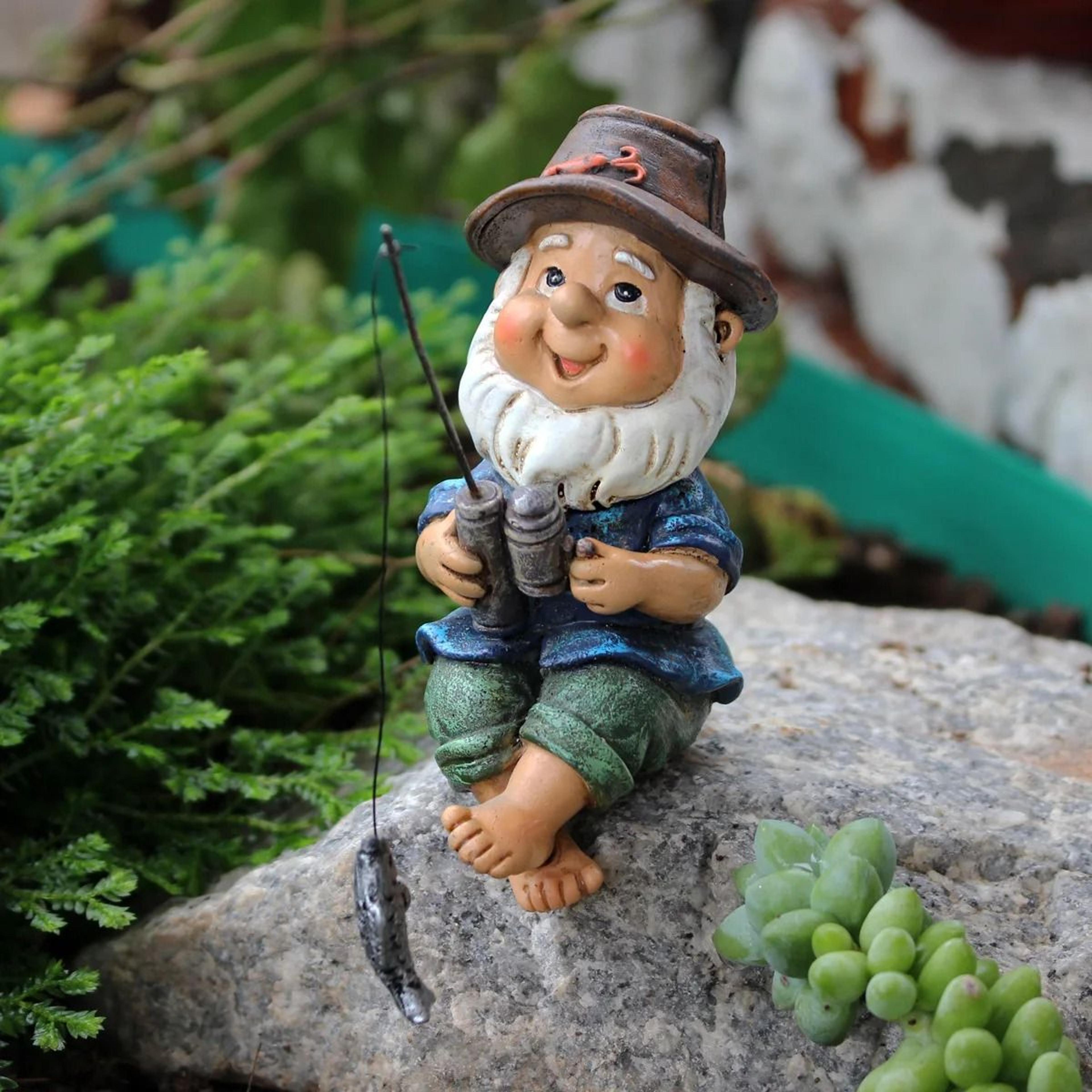 cute fishing gnome resin garden statue for outdoor yard and patio decoration