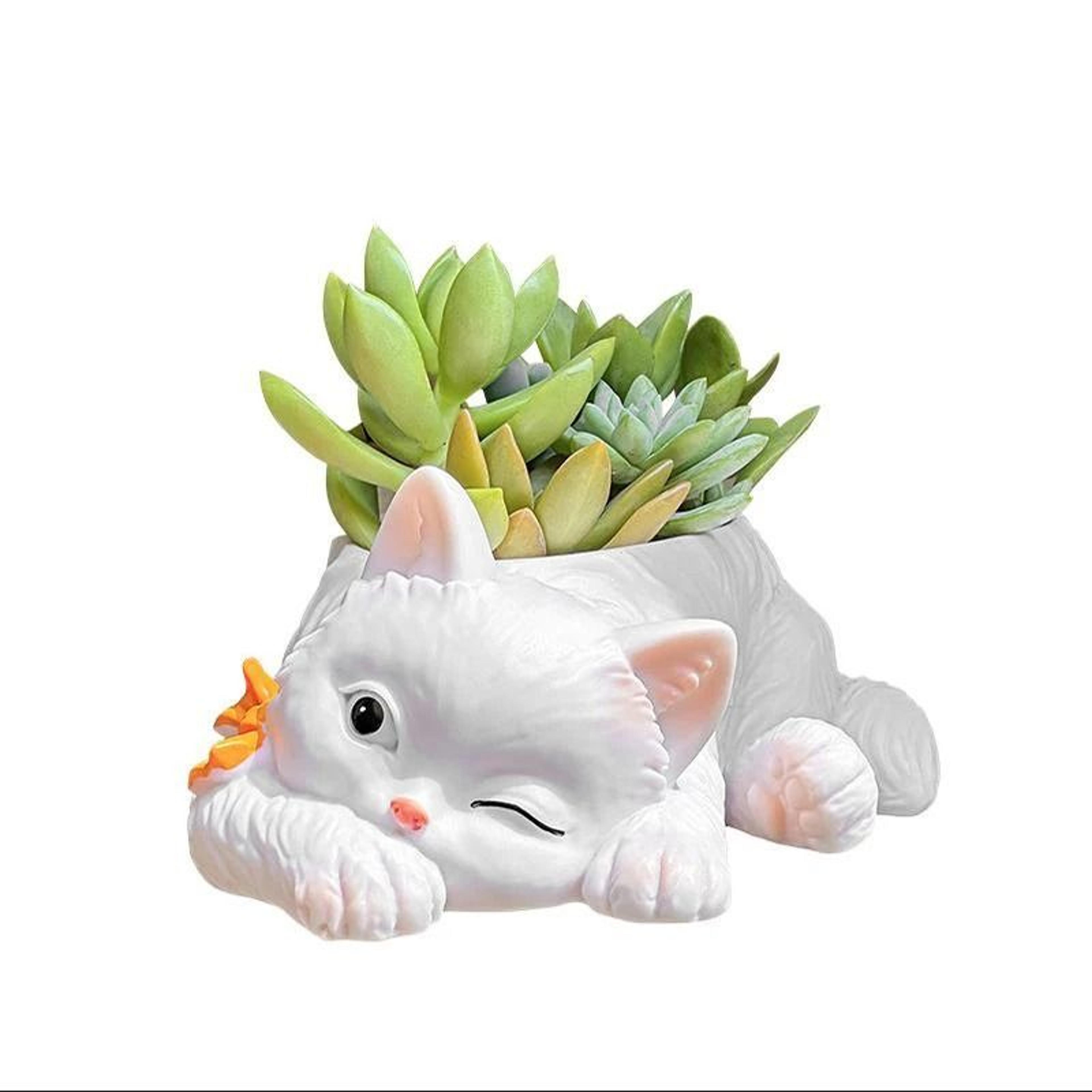 cute cat resin succulent planter for desktop home office garden decoration display
