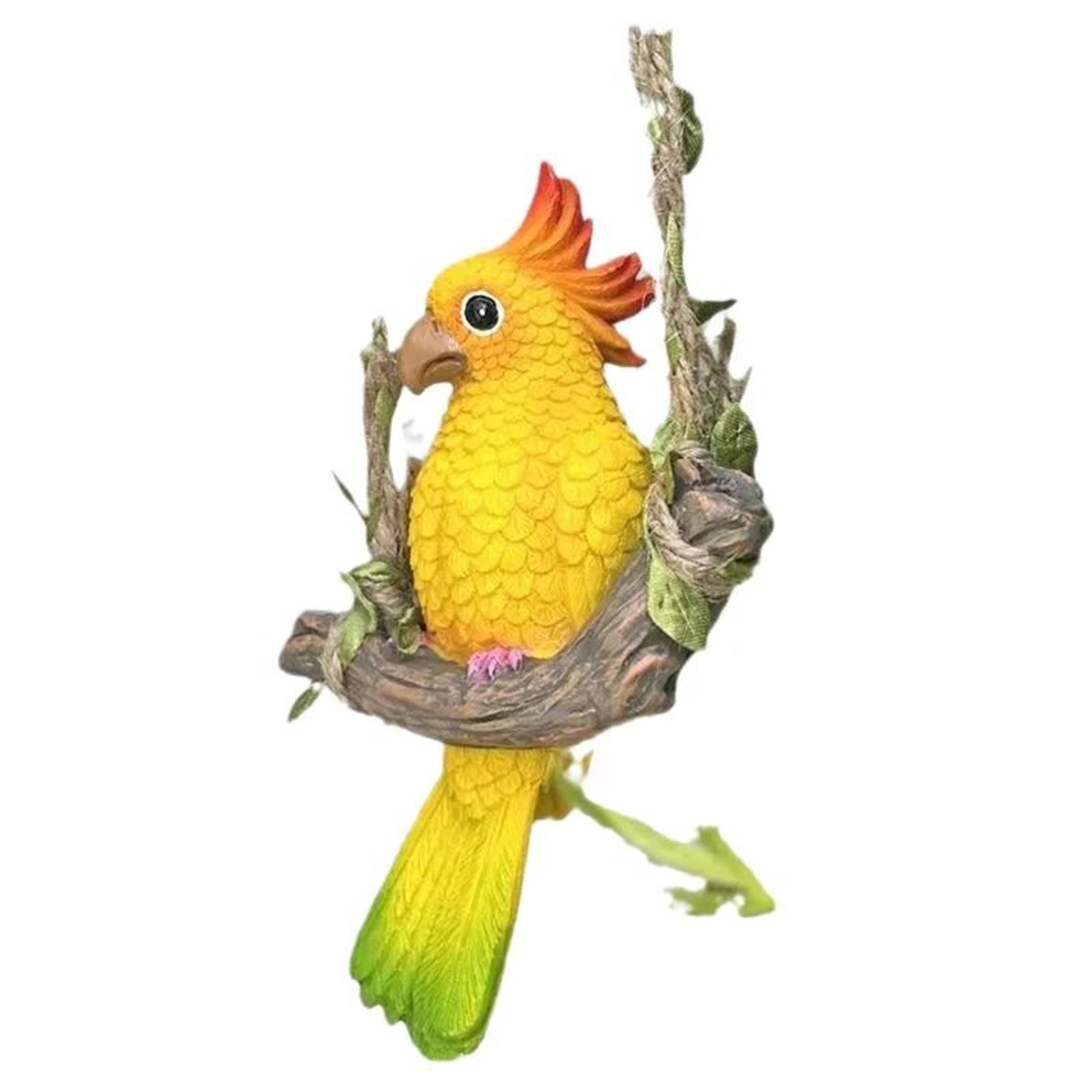 cute hanging parrot resin swing statue for garden patio and courtyard decor