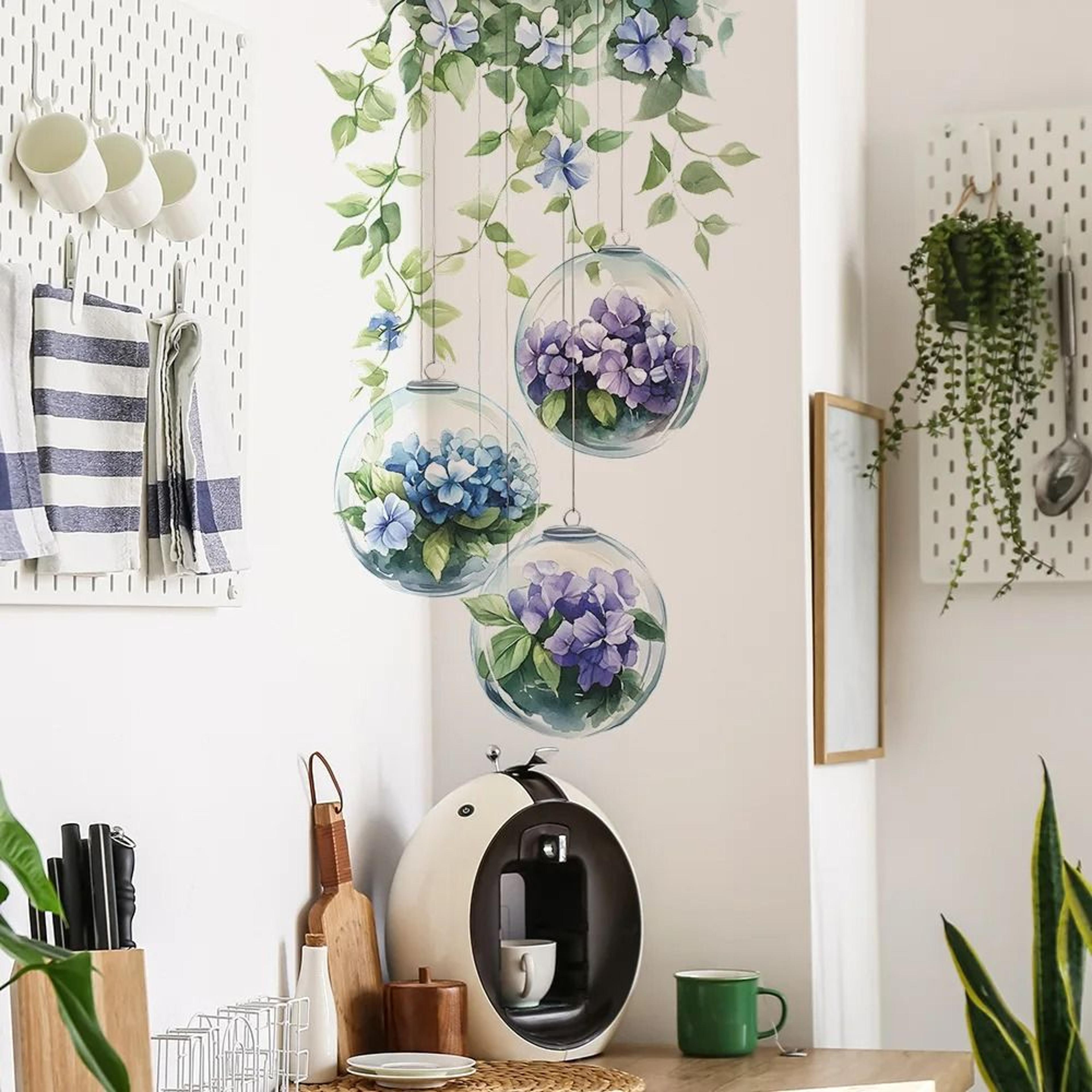 hanging green leaf flower wall sticker for bedroom living room home decor