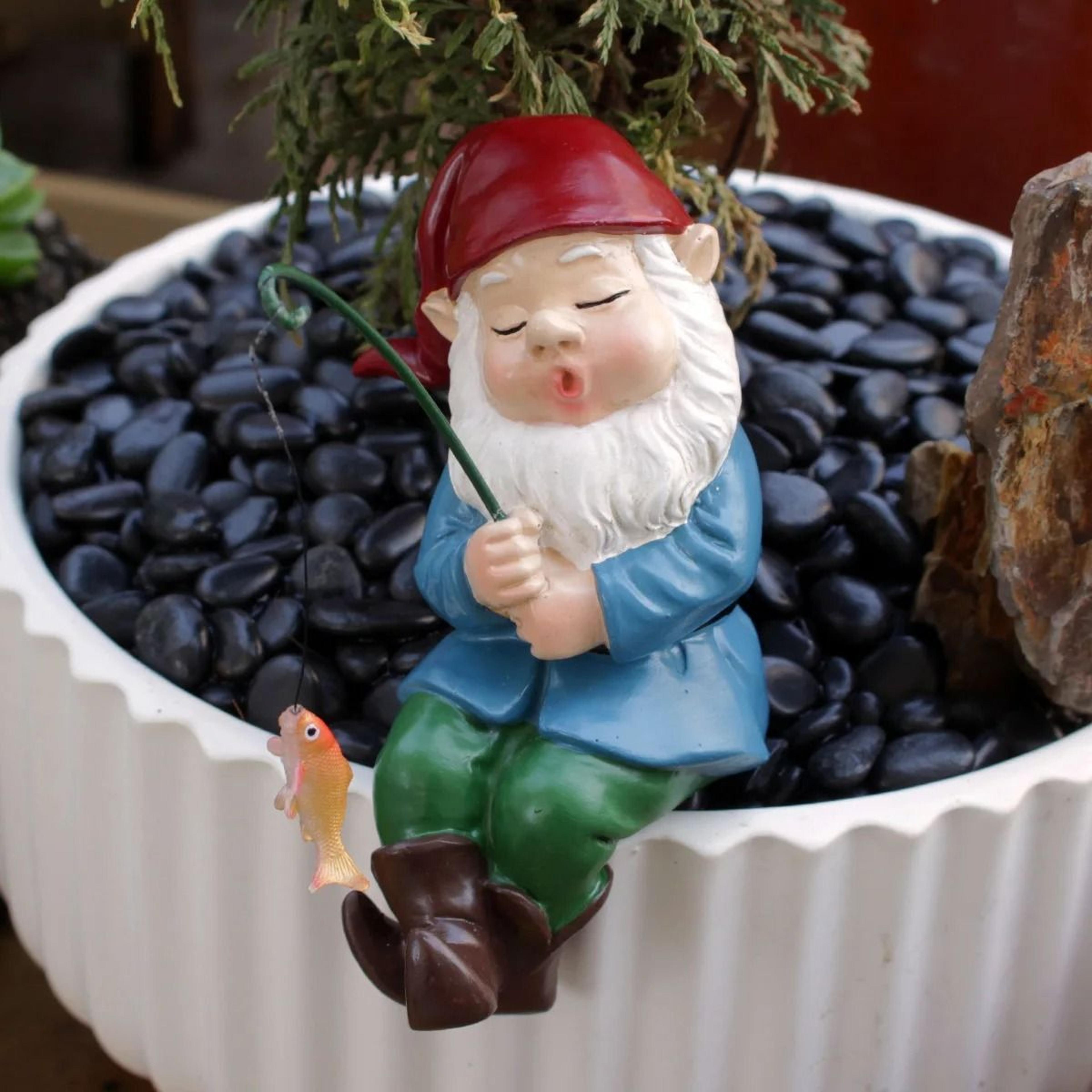 cute fishing gnome resin statue for garden patio yard and home decor