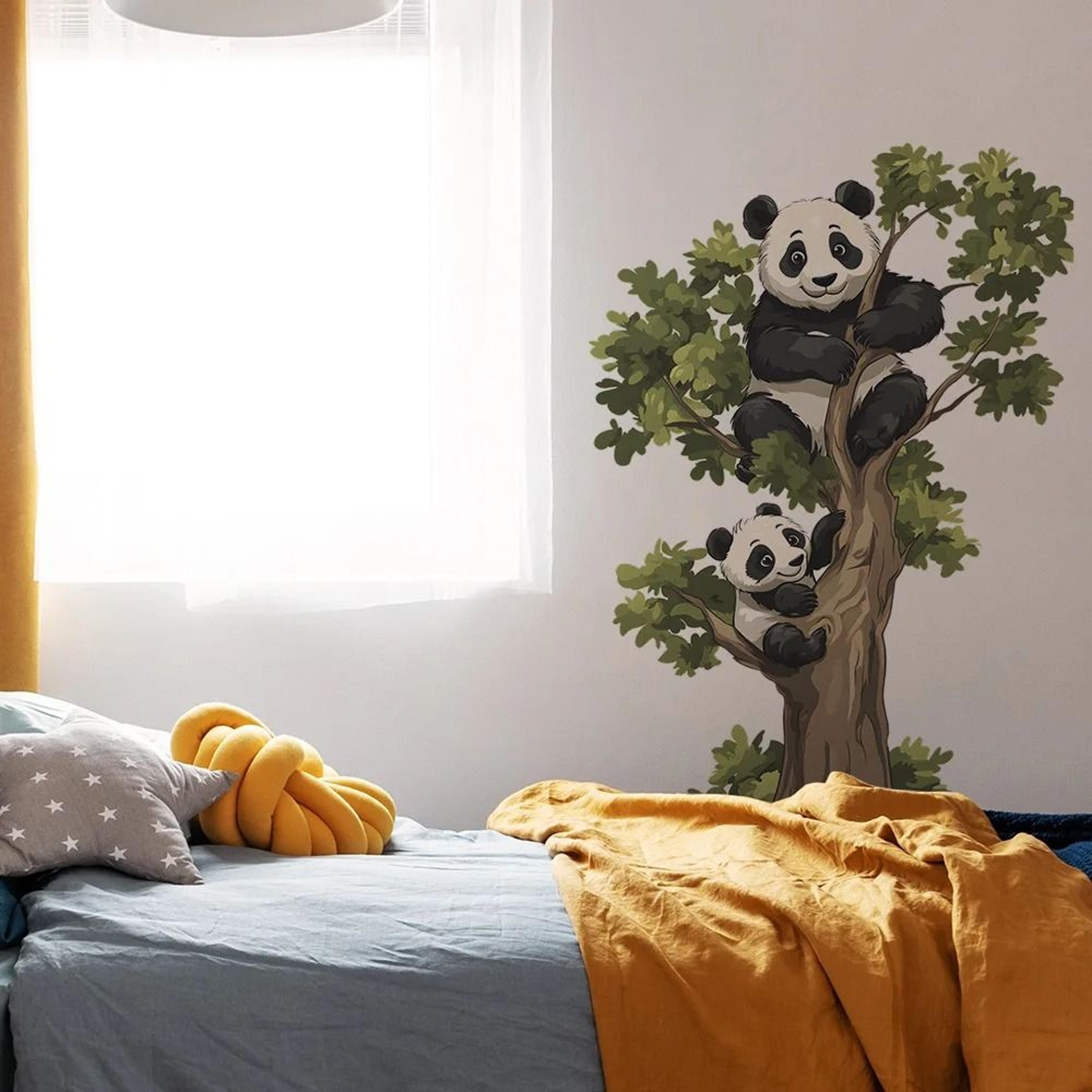 cute panda climbing tree wall sticker for bedroom living room cupboard decor