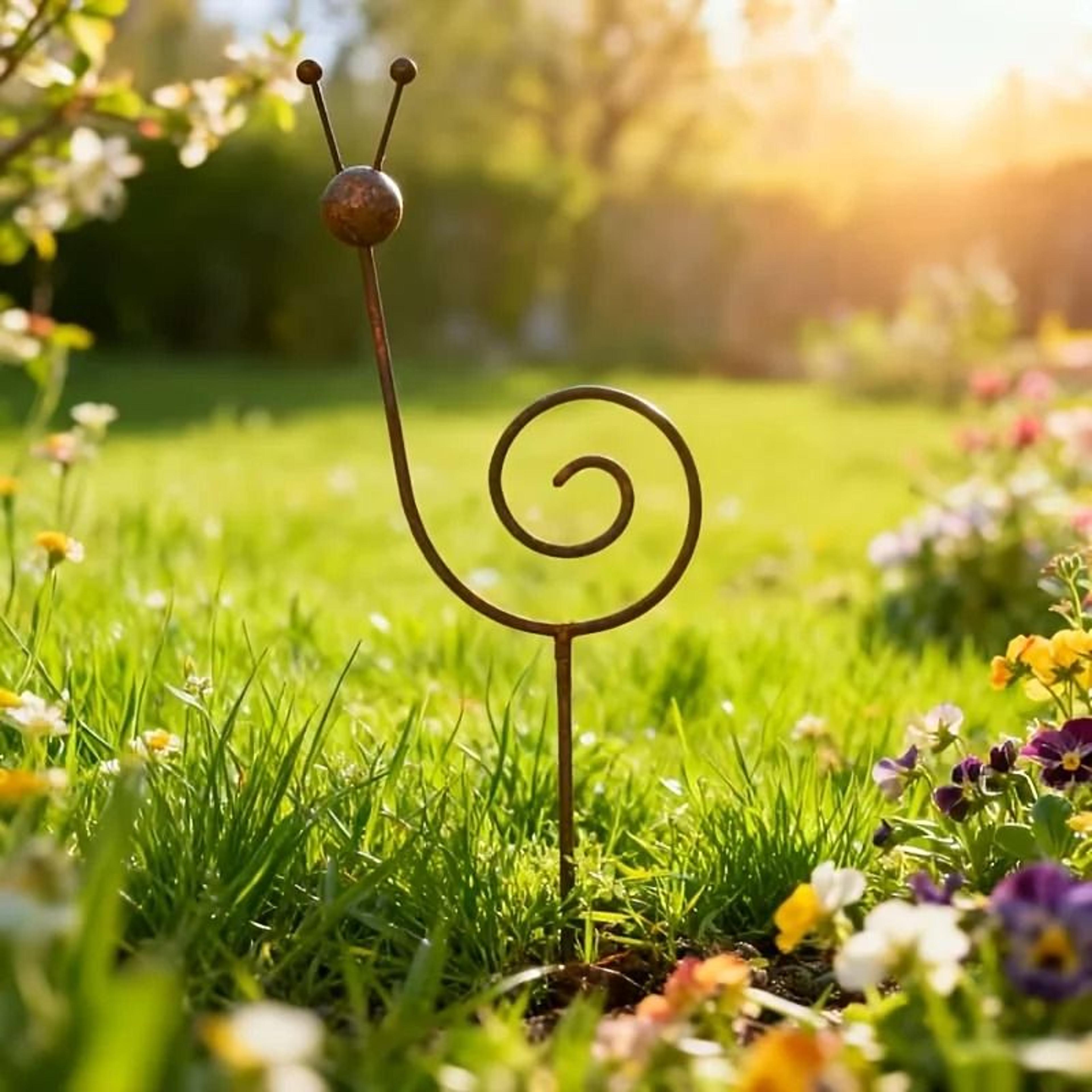 rustic metal snail garden stake and plant support