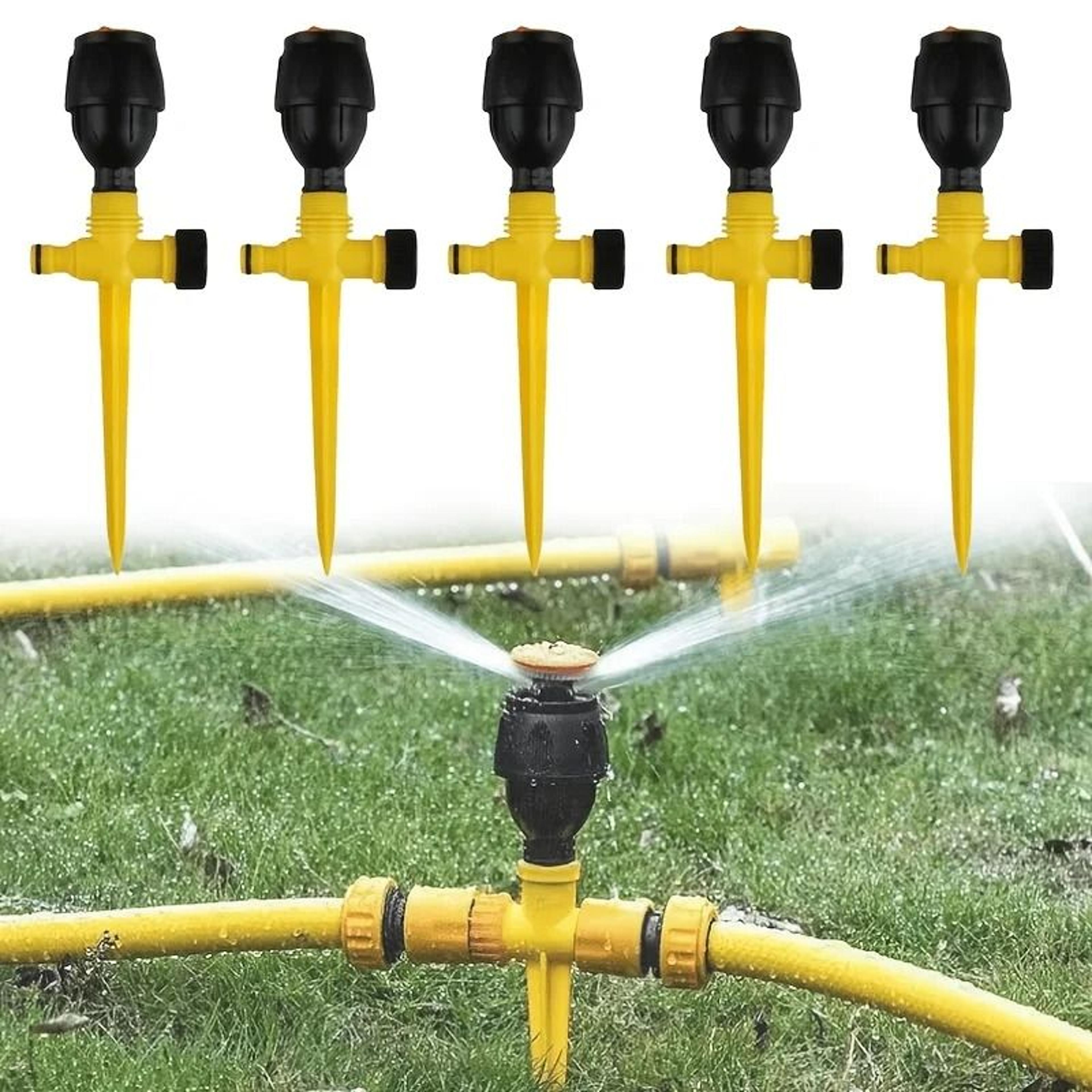 360 degree linkable rotating lawn sprinkler with ground spike