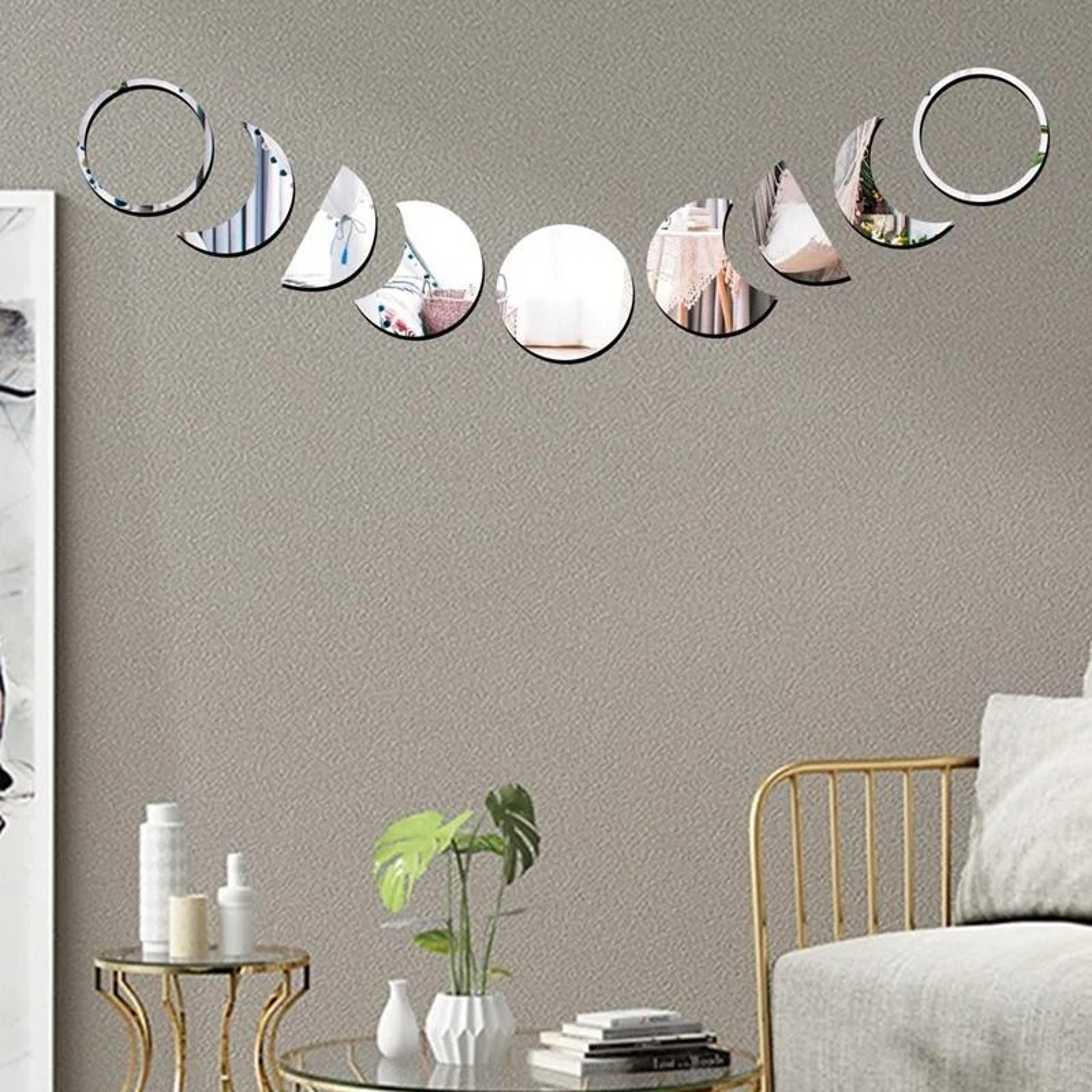 nine piece acrylic moon phase mirror wall stickers for celestial home decor