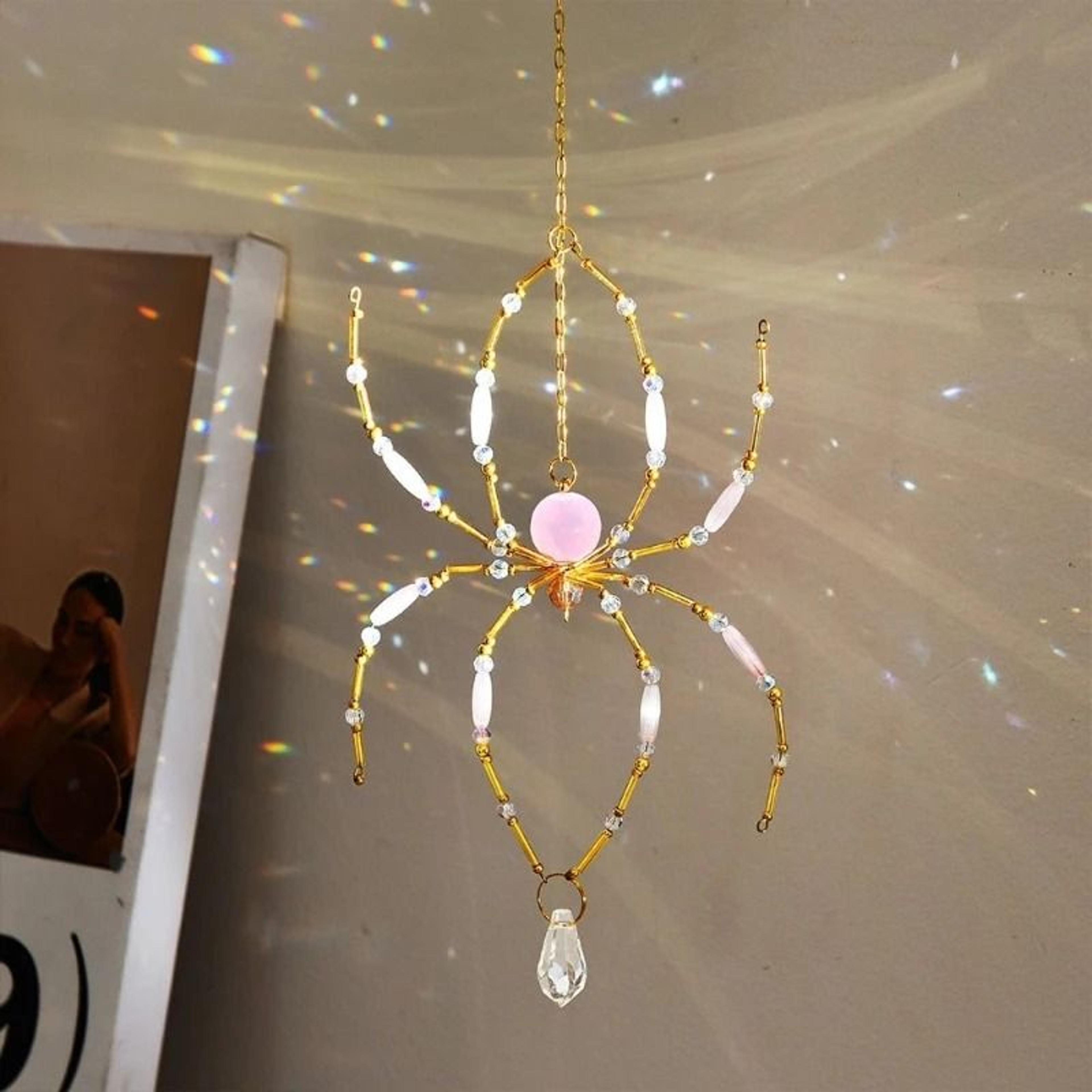 handwoven spider crystal suncatcher for rainbow window garden and patio decor