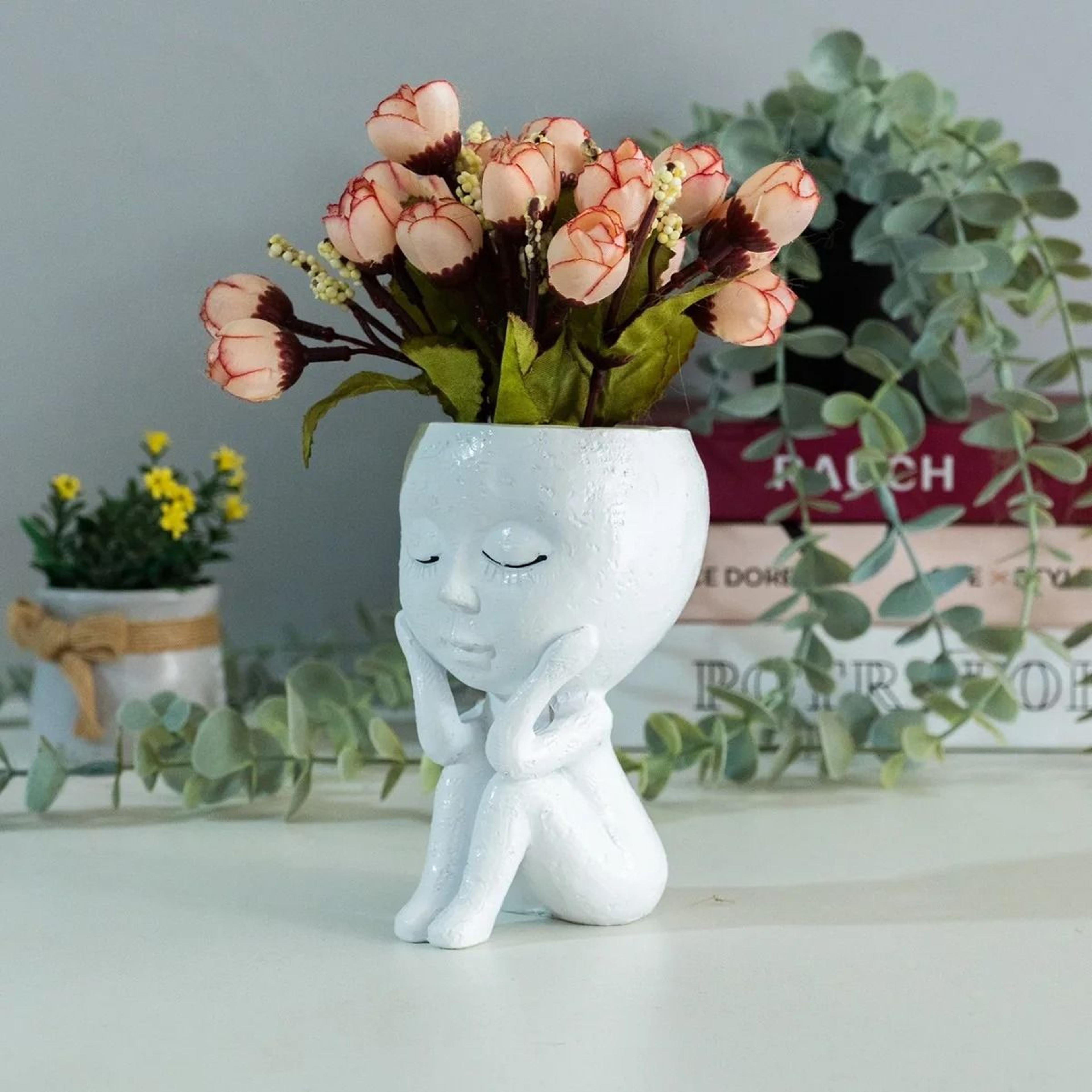 cute thinking face resin succulent planter for desk and home decor
