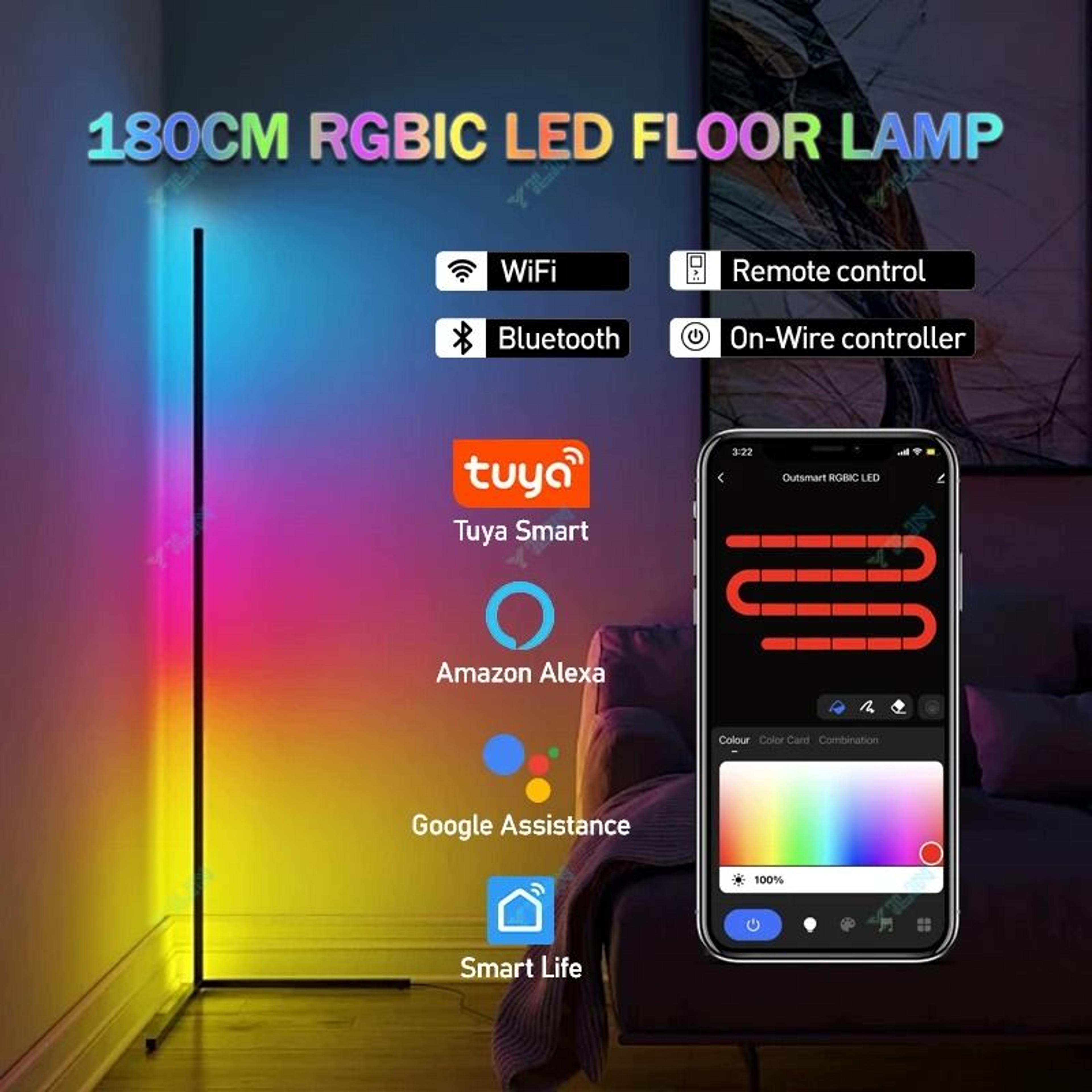 smart rgbic floor lamp with tuya app remote and music sync