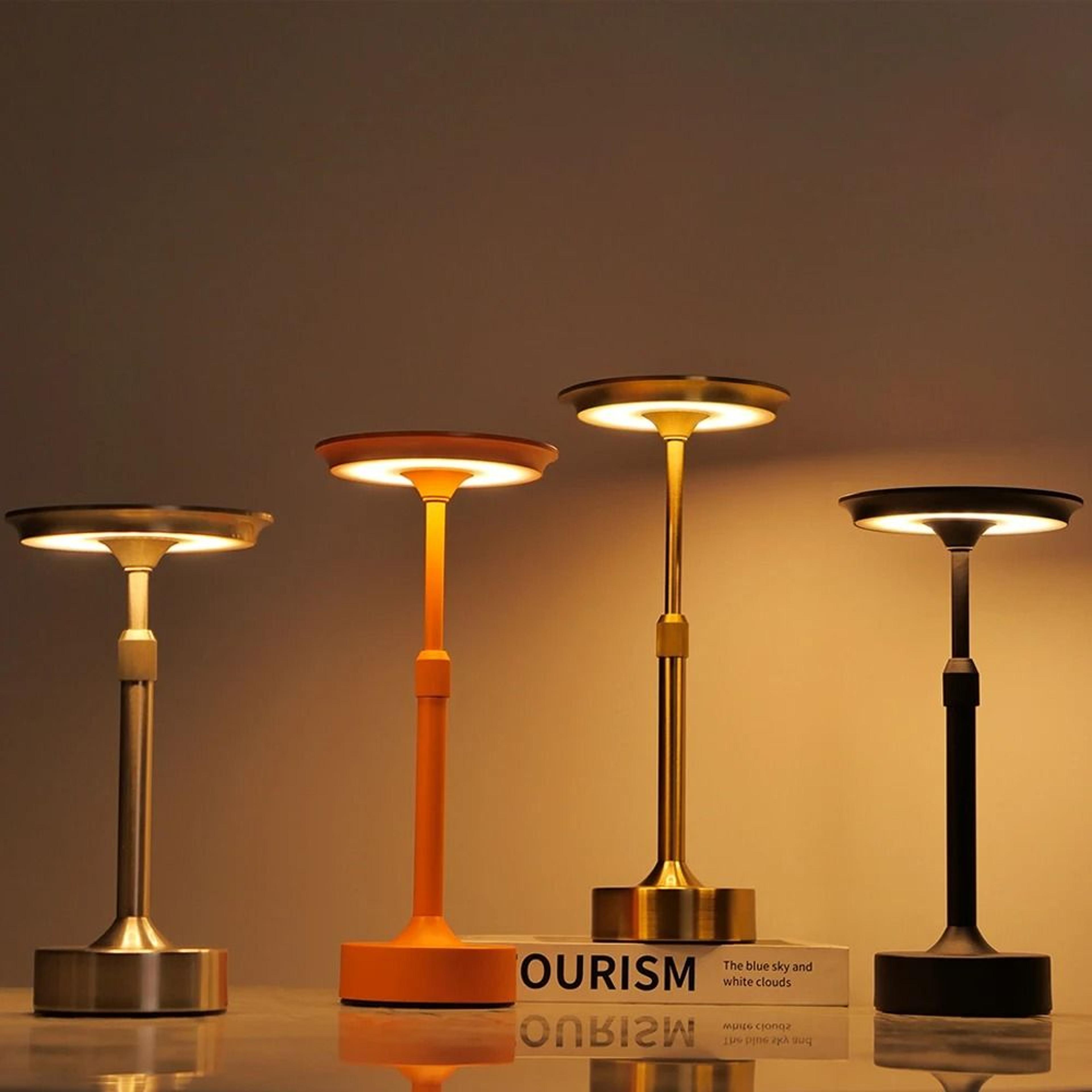 rechargeable telescopic touch table lamp with infinite dimming and aluminum design