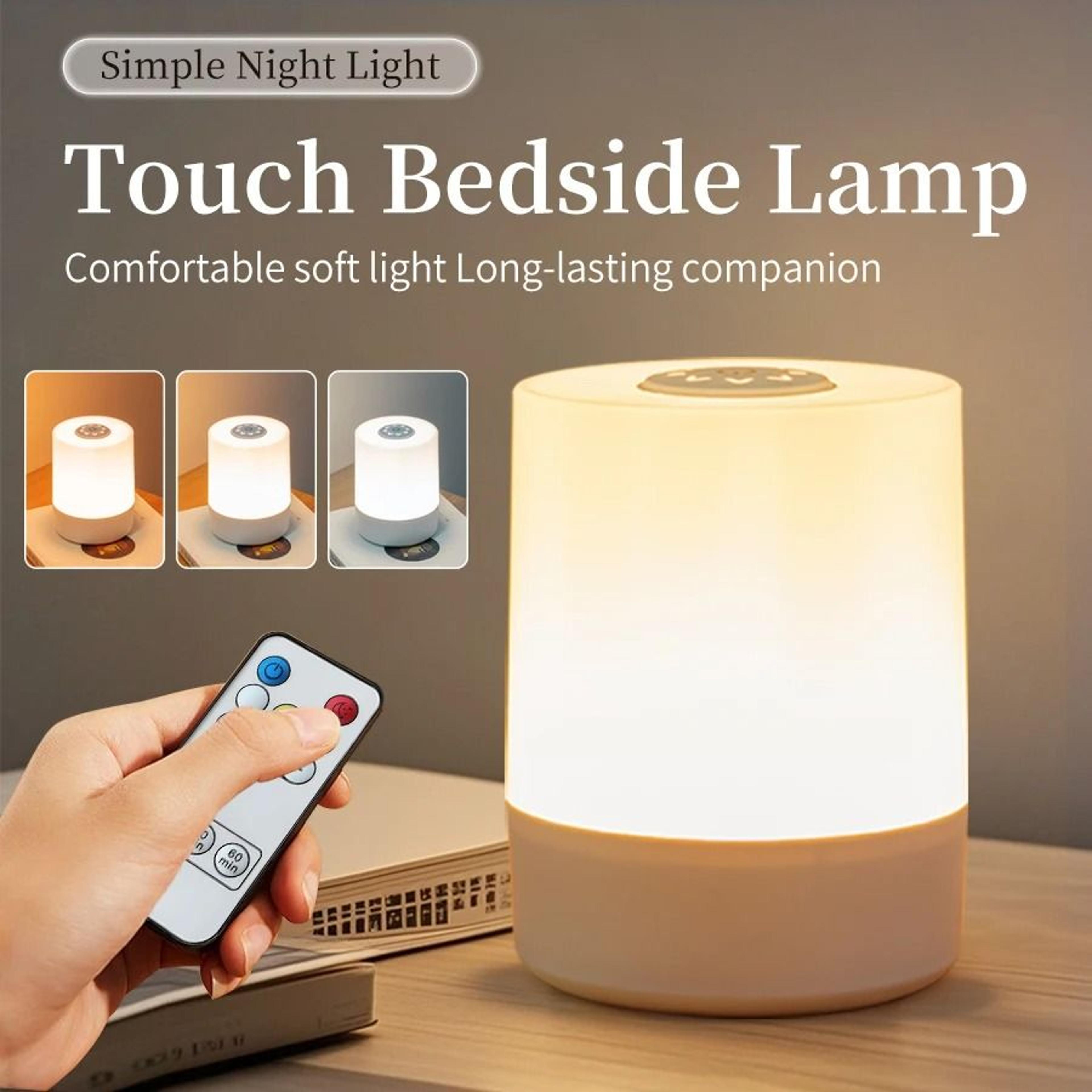 rechargeable touch bedside lamp with remote and three color light modes