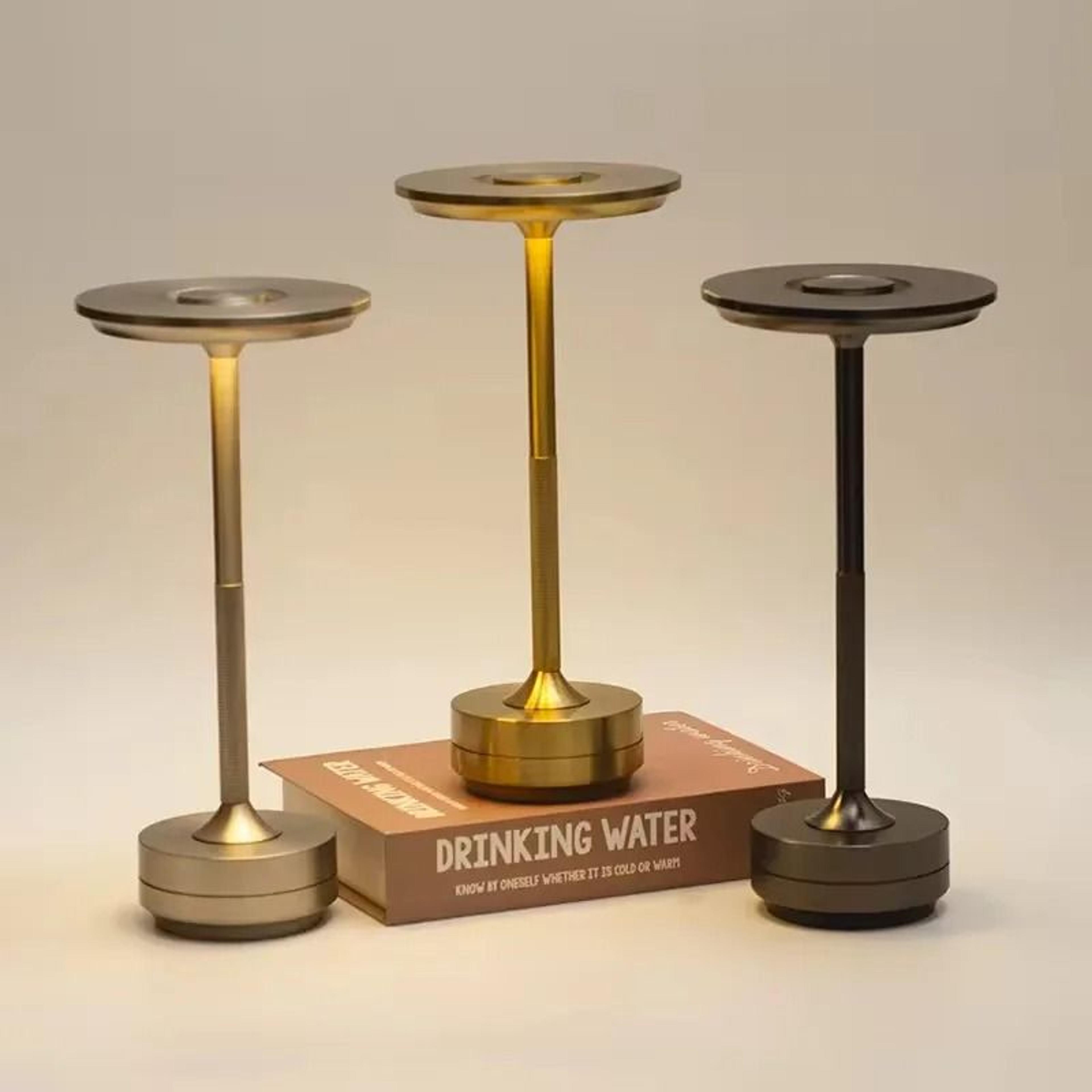 rechargeable aluminum touch table lamp with three color dimmable bedside lighting