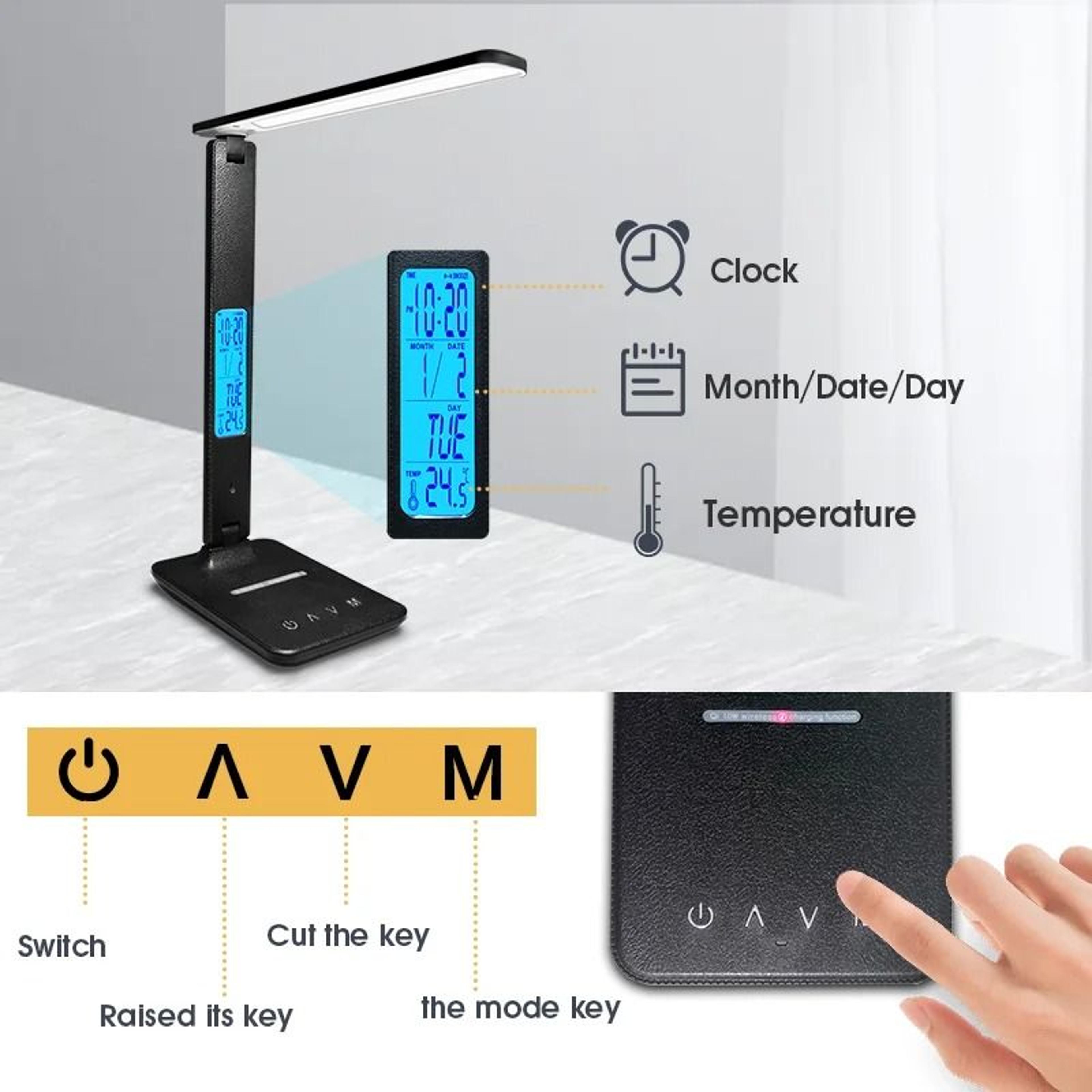 laopao wireless charging desk lamp with clock and adjustable eye comfort