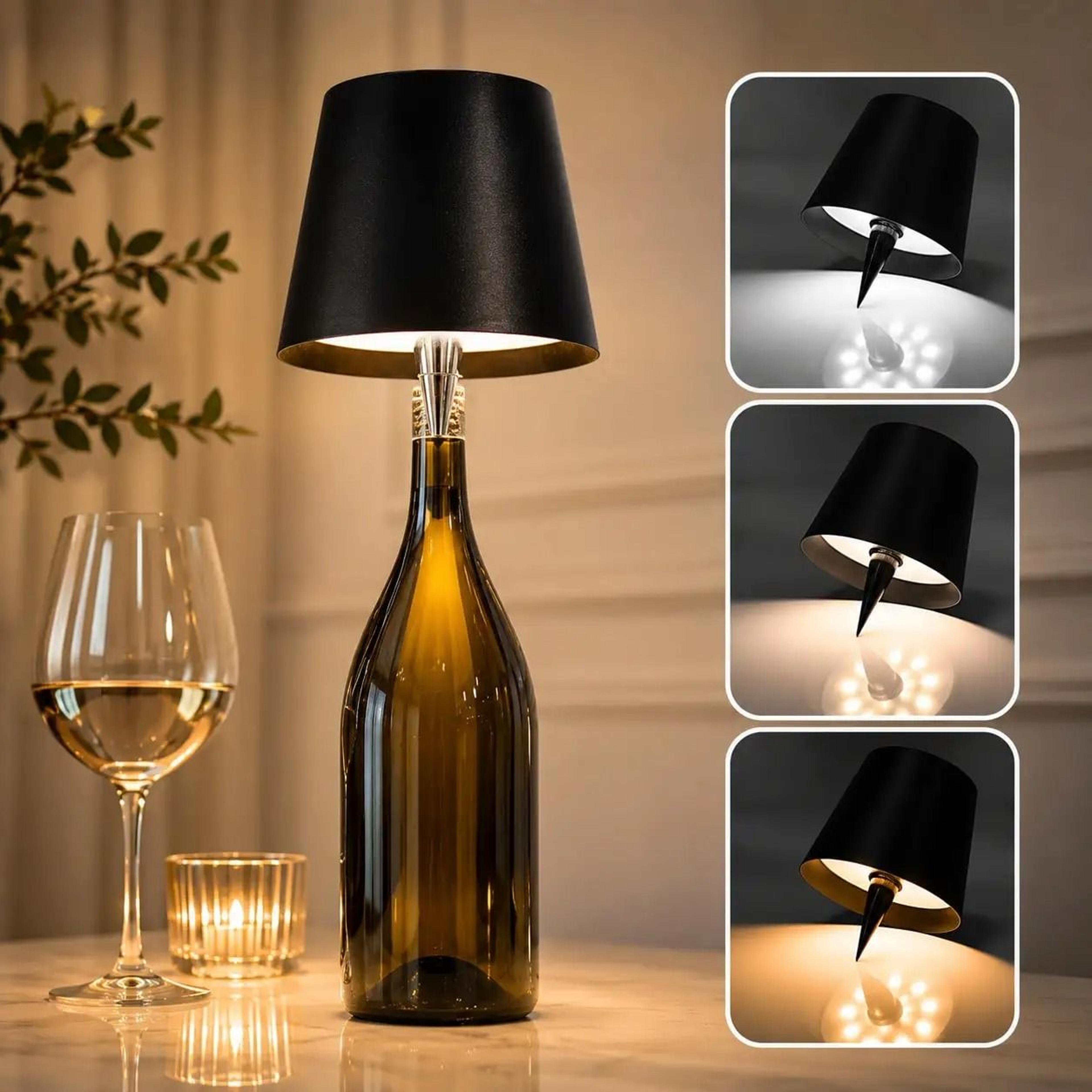 rechargeable touch wine bottle lamp with three color dimming ambiance lighting