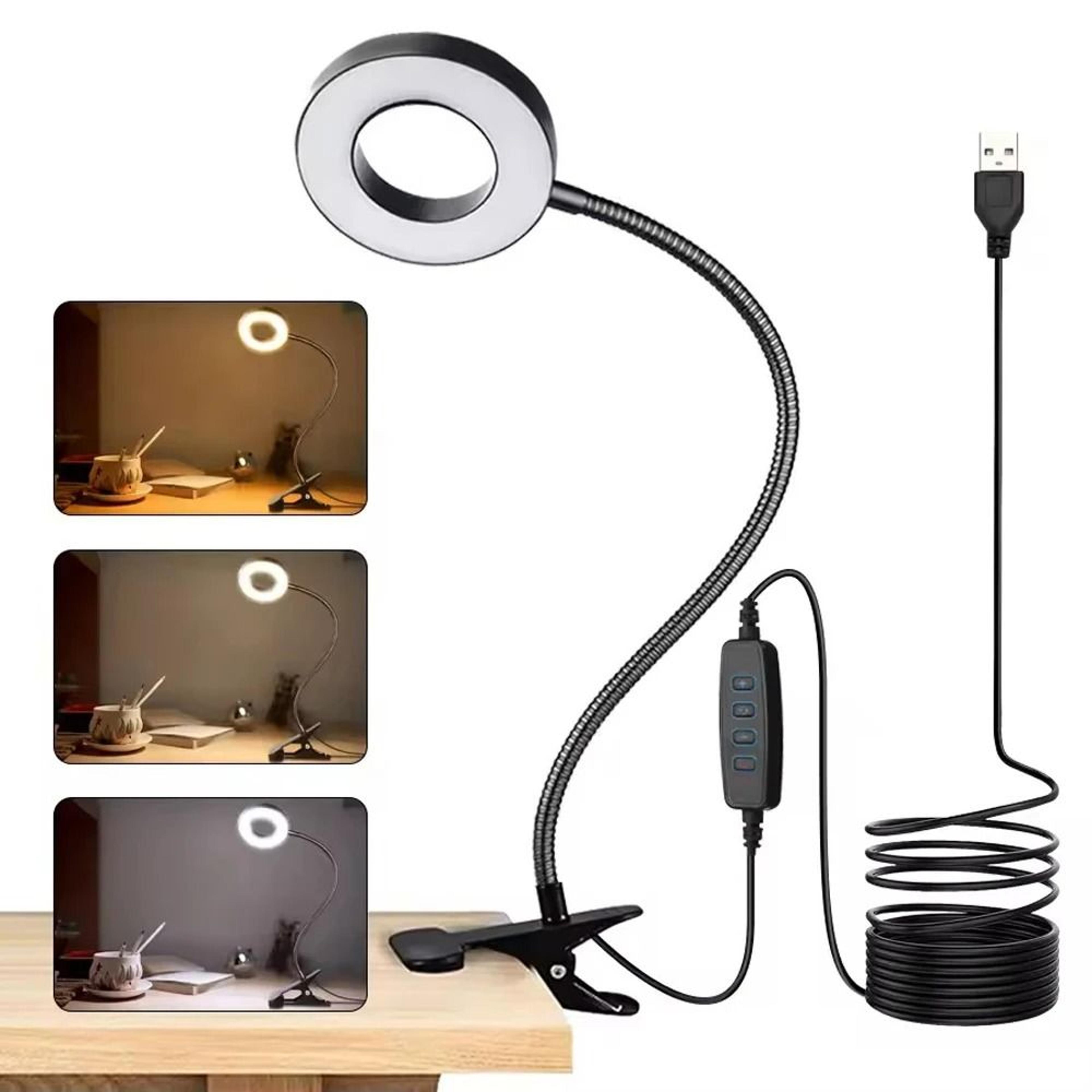 rechargeable clip on reading lamp with flexible neck and adjustable lighting