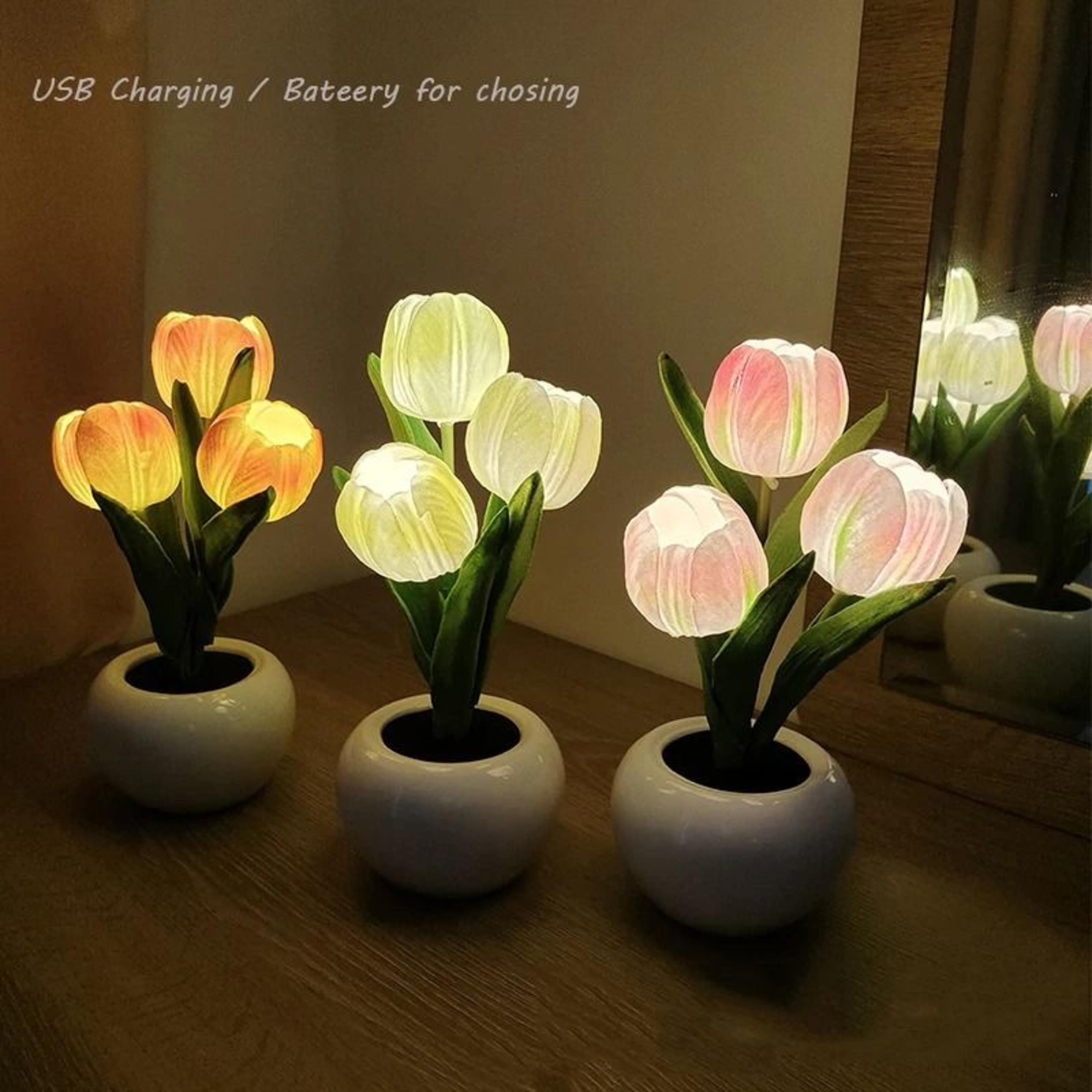 romantic led tulip flower lamp creates soft everlasting bedroom ambiance glow