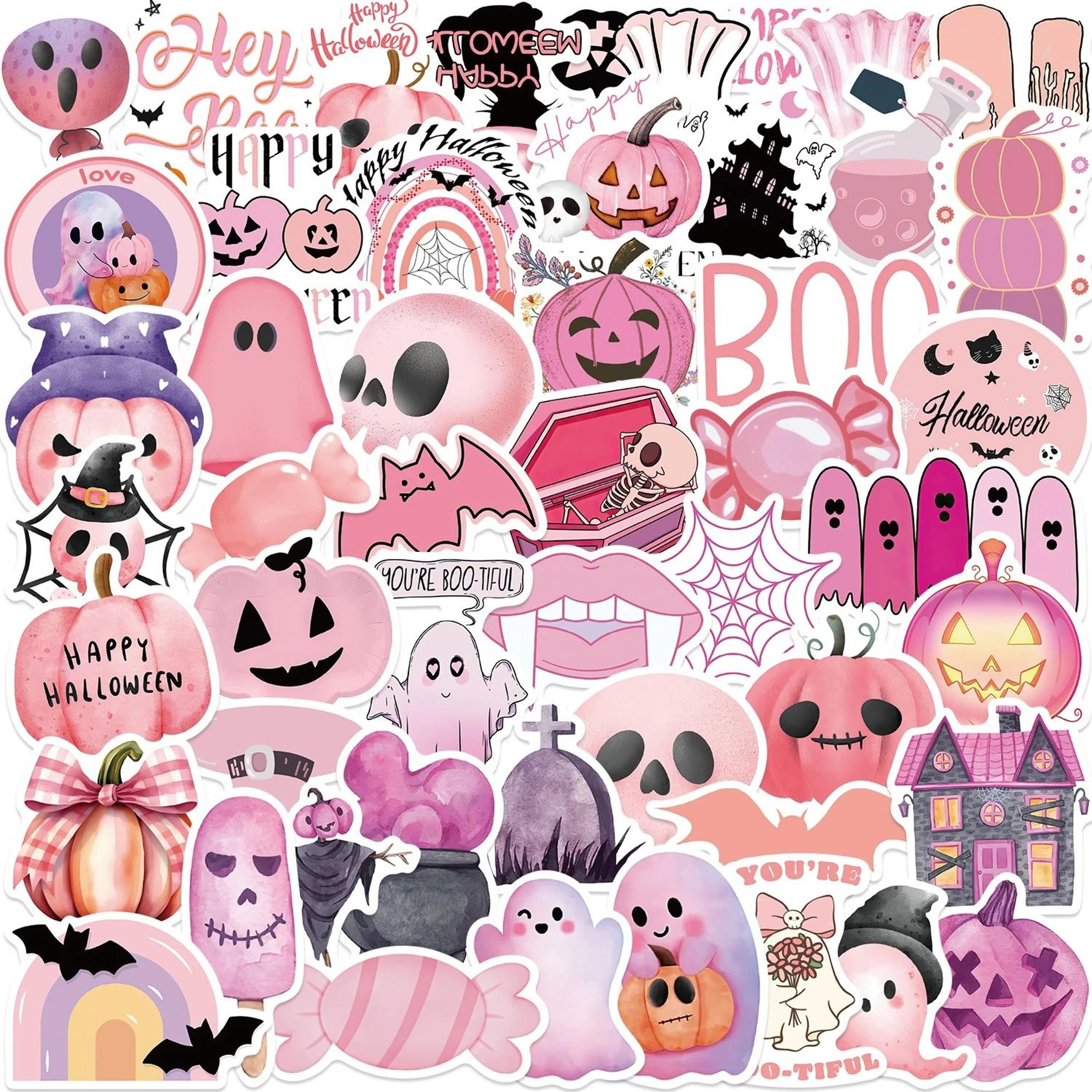 fifty piece kawaii pink halloween sticker pack for cute spooky decorating