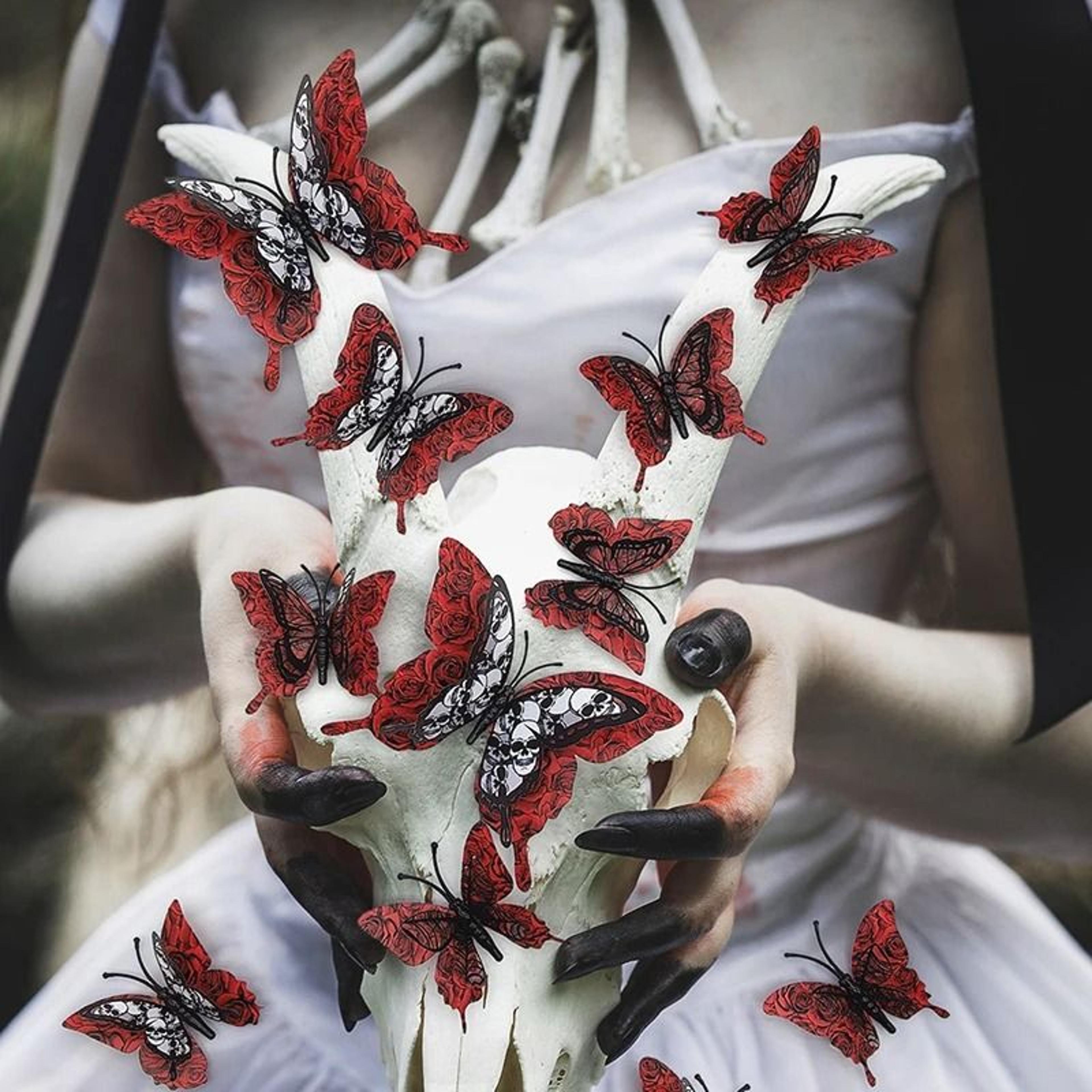 twelve piece blood rose butterfly wall stickers for gothic halloween decor