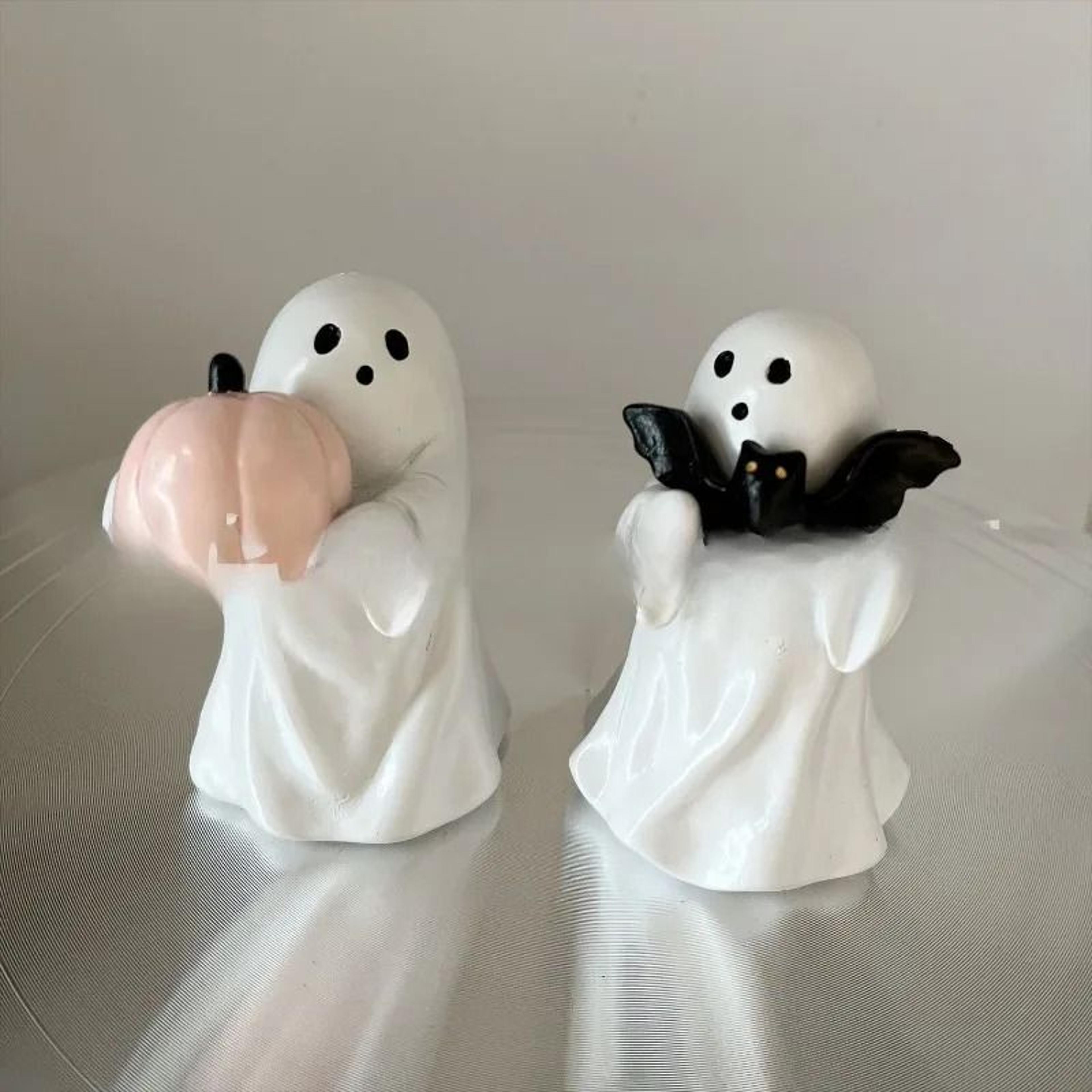 cute ghost pink pumpkin bat figurine for whimsical halloween tabletop decor
