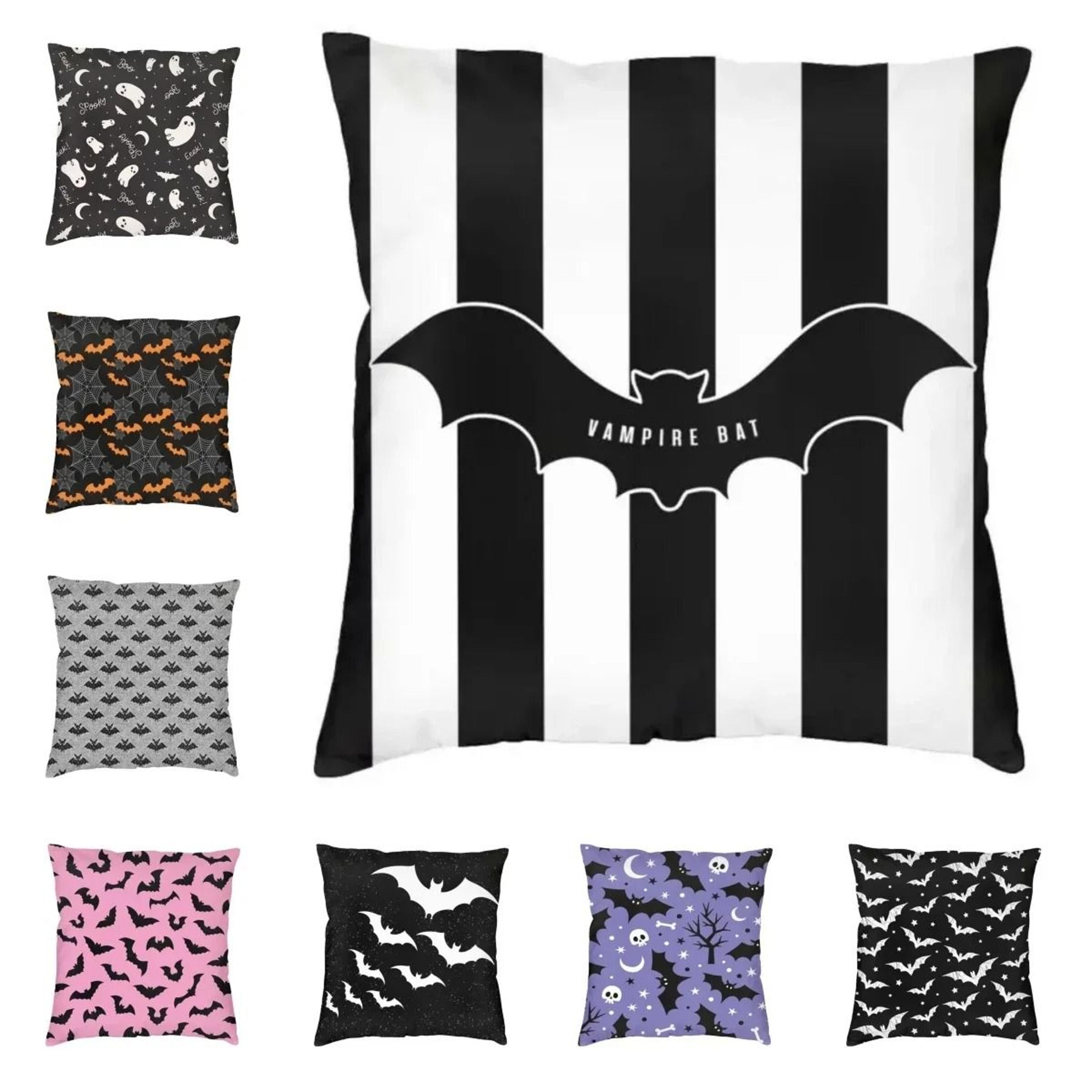 pastel goth pink black bat pillow cover for spooky home decor
