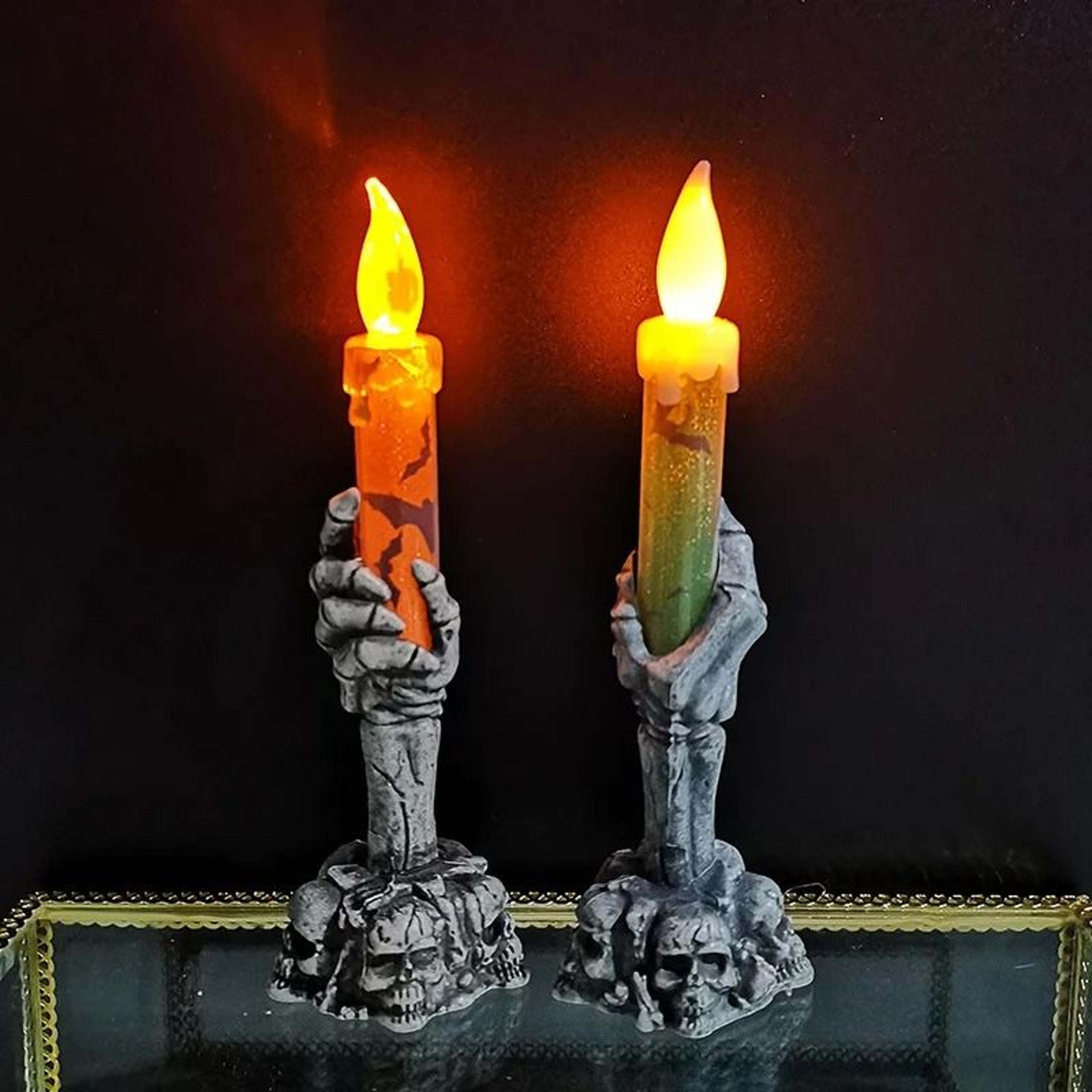 flickering skeleton hand led candle for spooky halloween home party decor