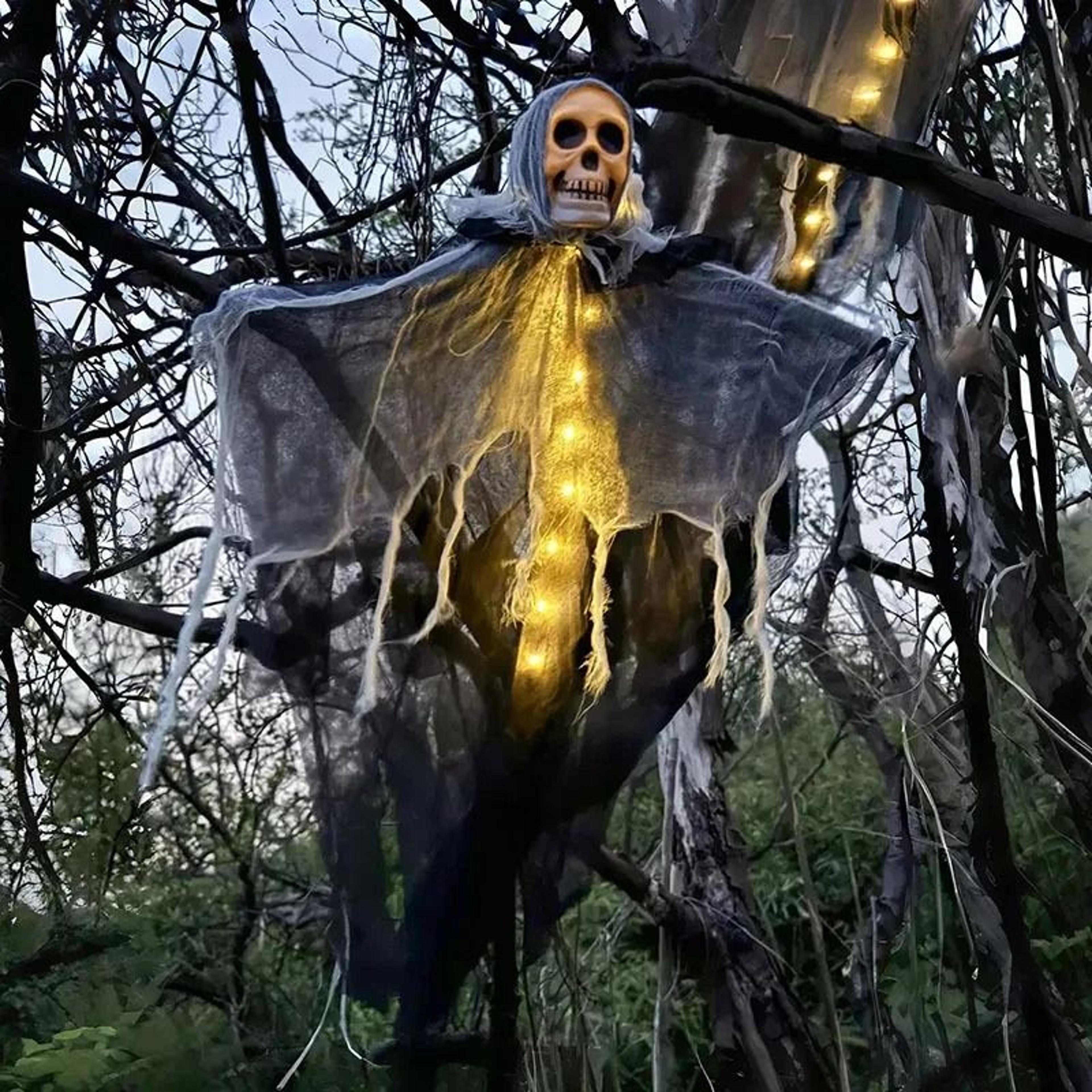 glowing skull hanging ghost for spooky halloween yards porches and parties