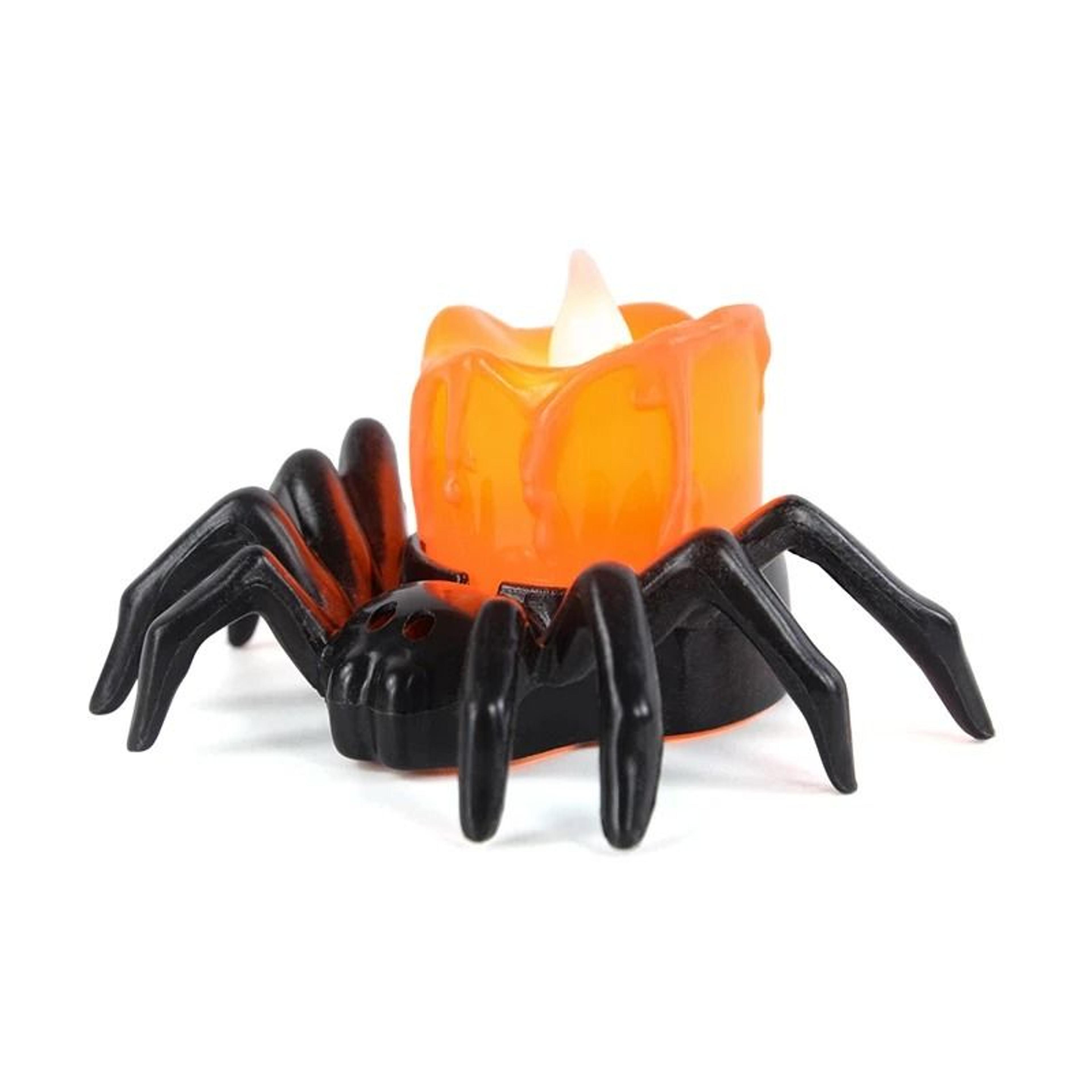 flickering spider pumpkin led candle for spooky halloween tables and displays