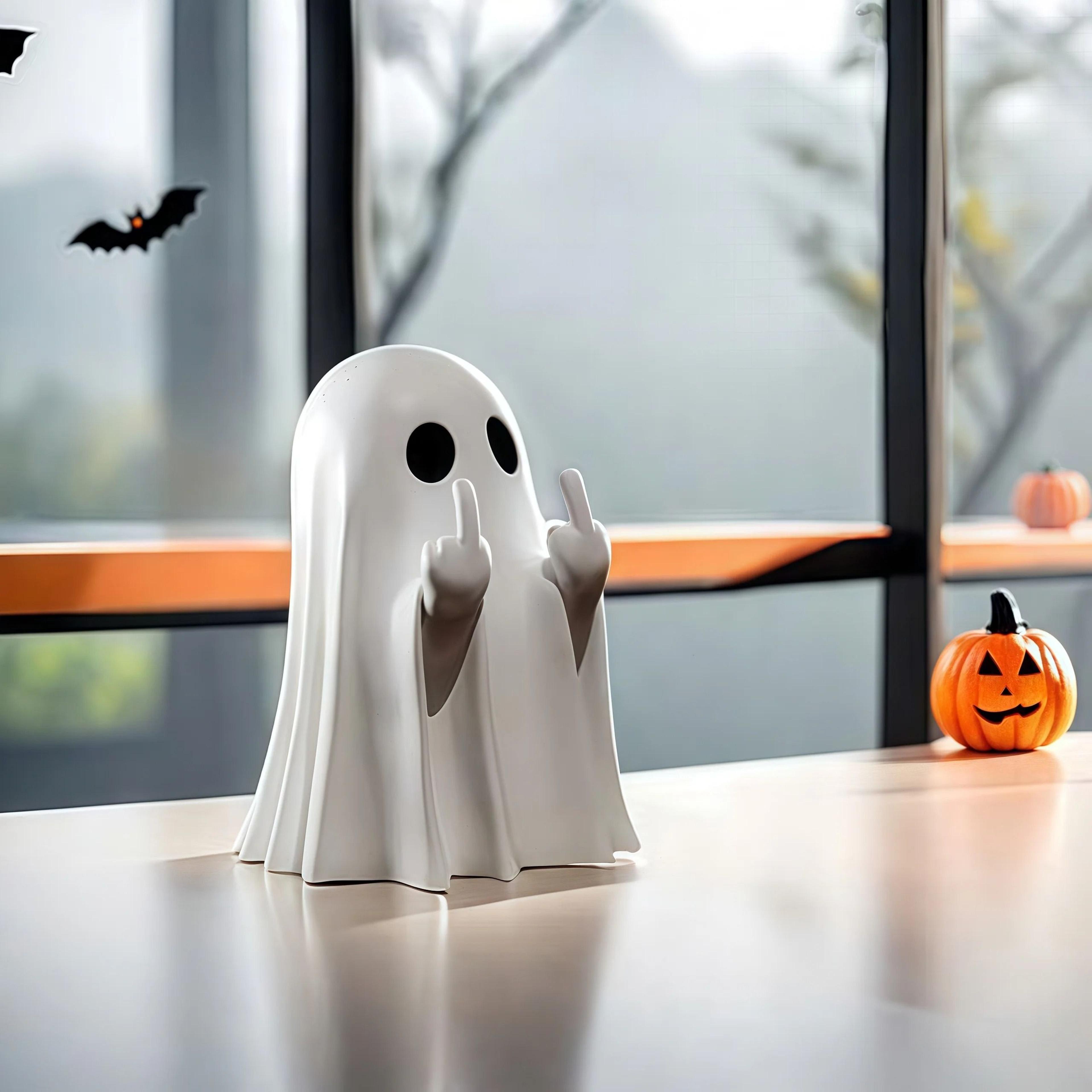 cheeky middle finger ghost statue for halloween tables shelves and gifts
