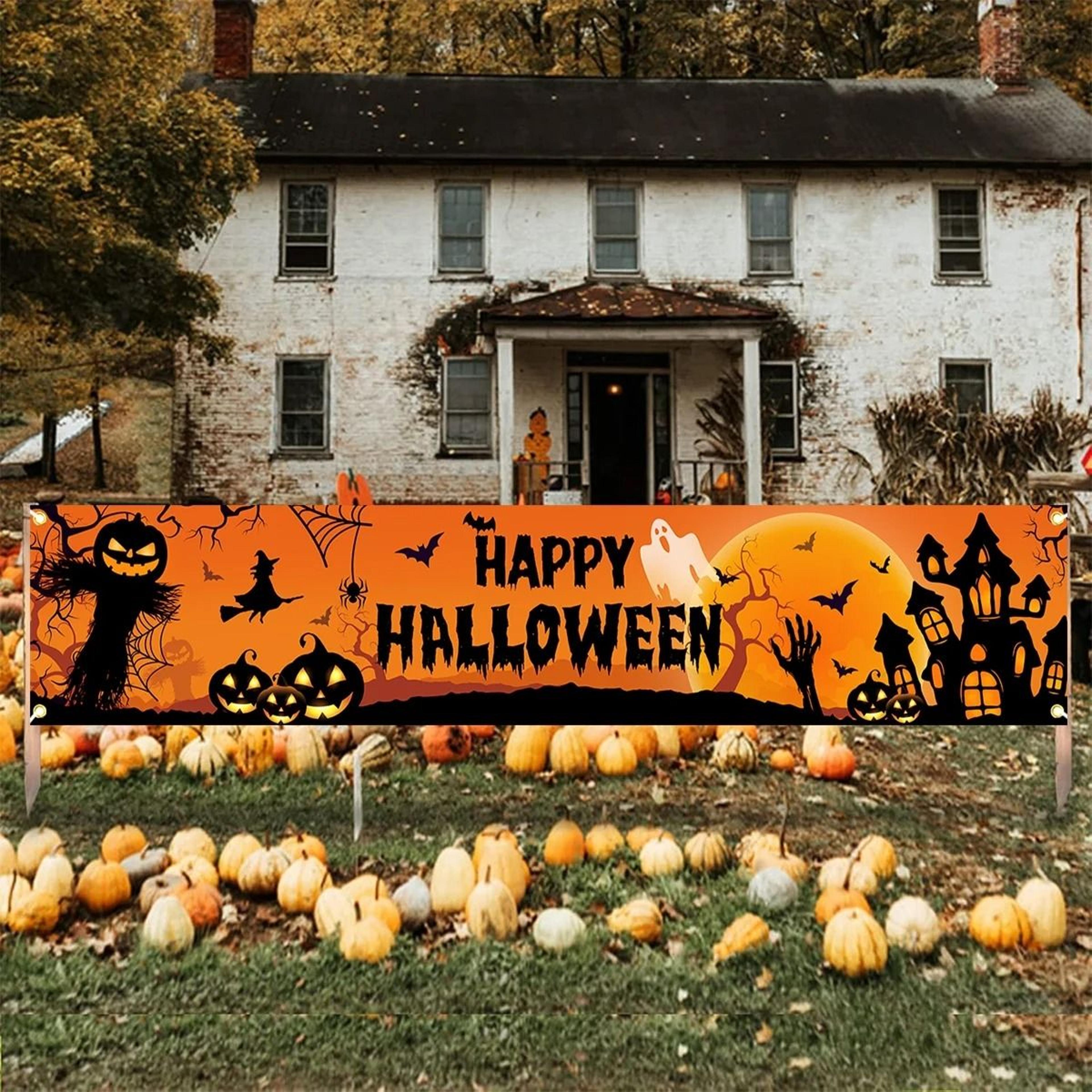 happy halloween pumpkin and bat outdoor banner