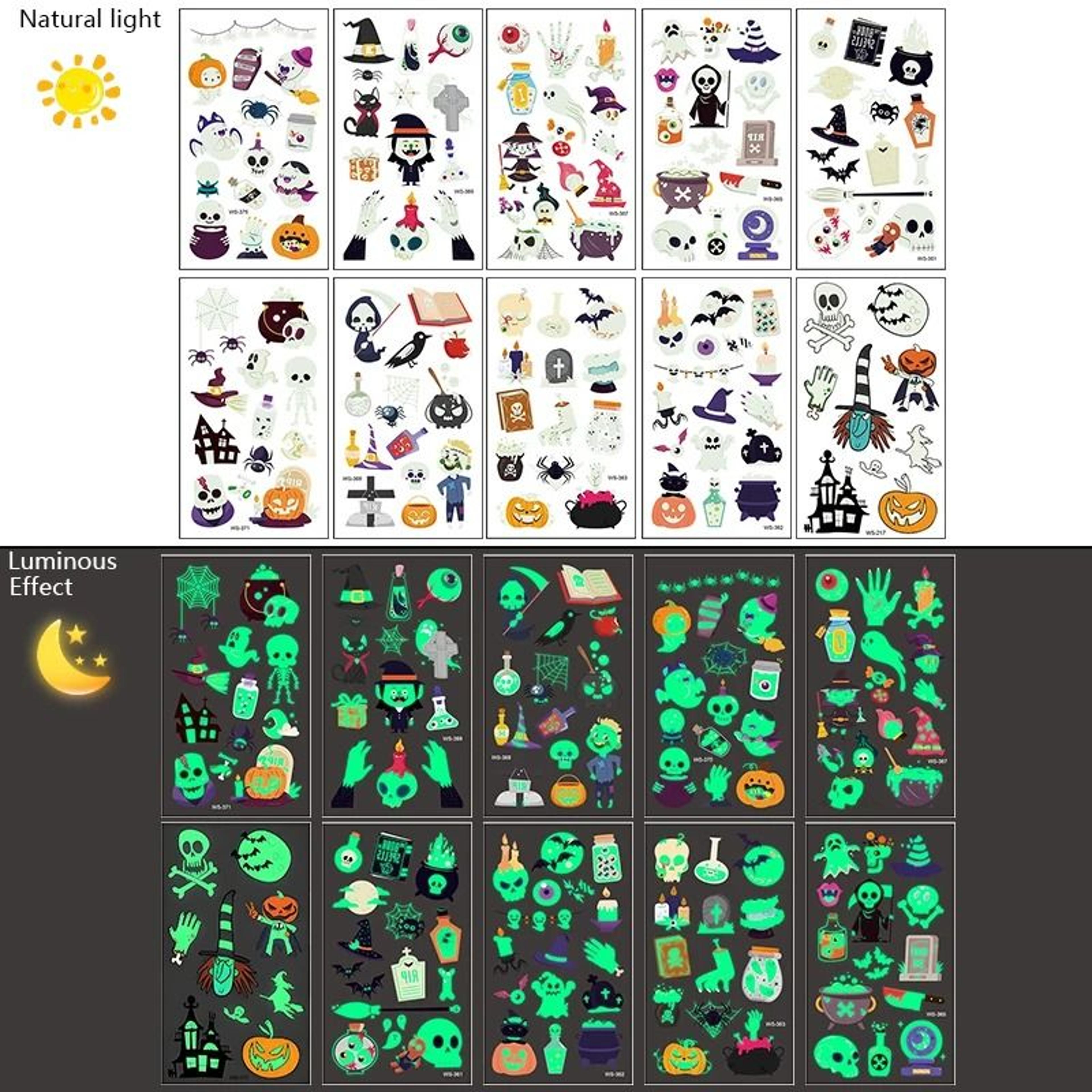 glow in the dark halloween temporary tattoo set