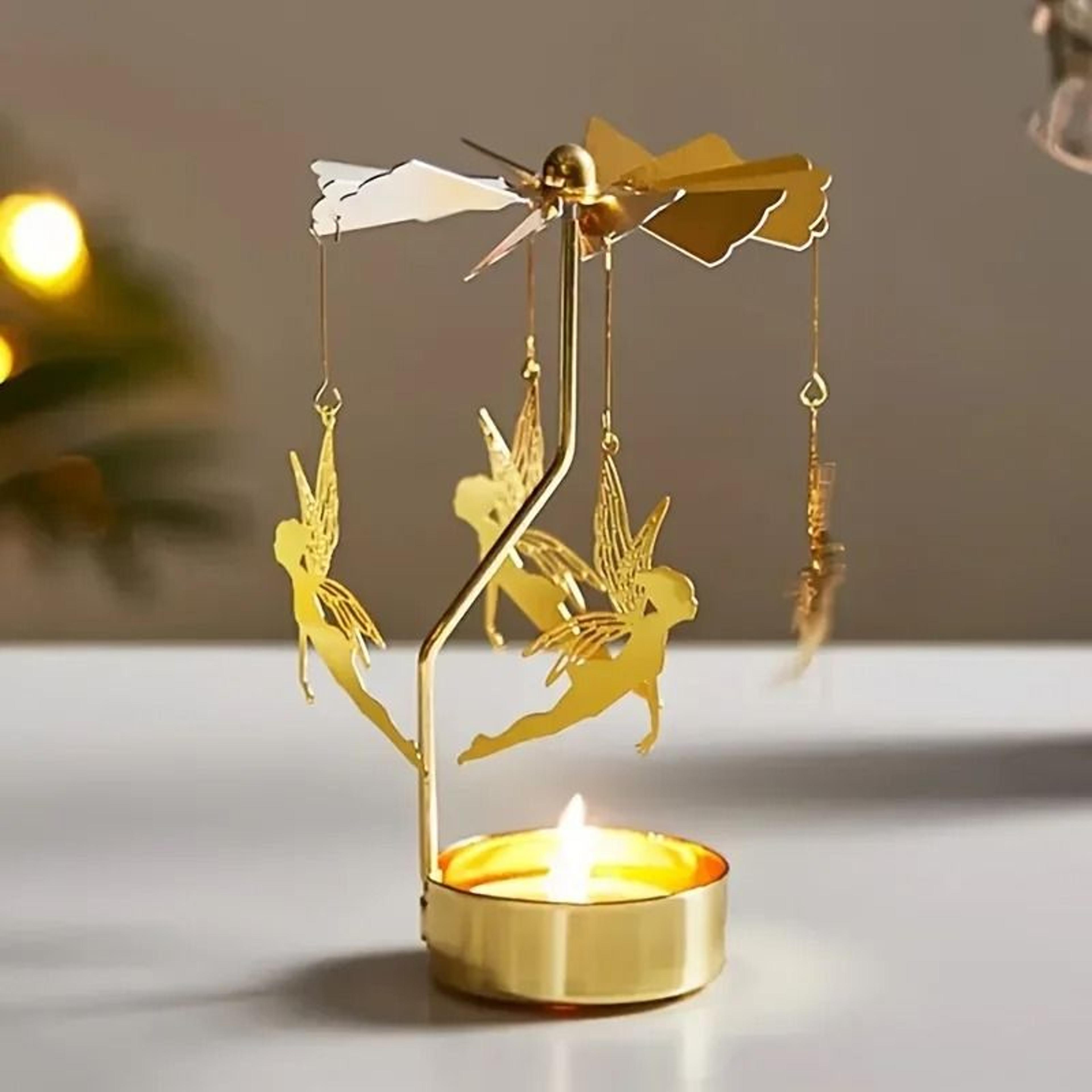 elegant metal rotating tea light candle holder for christmas weddings and dinner parties