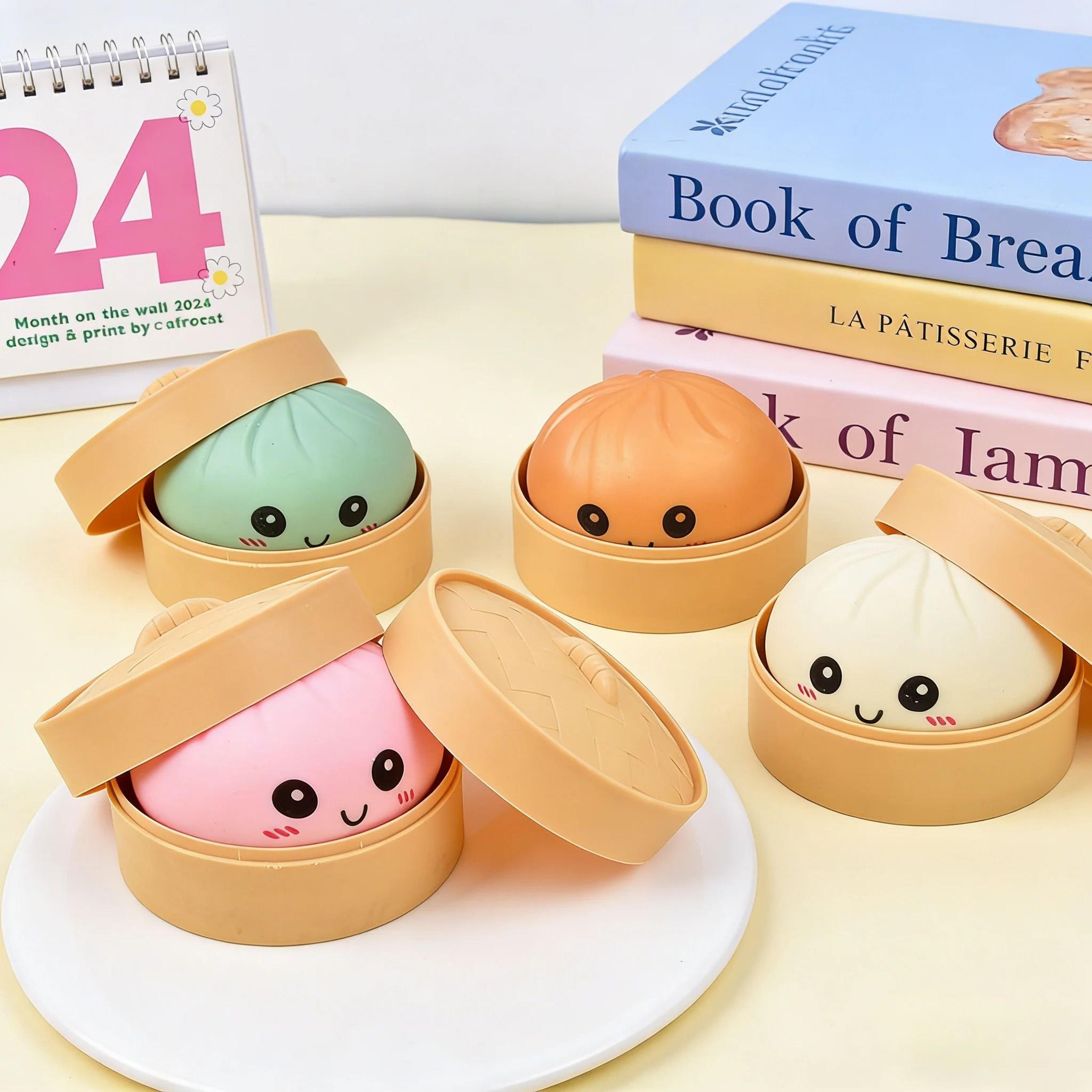 realistic dumpling slow rebound squishy toy with bamboo steamer for sensory gift giving