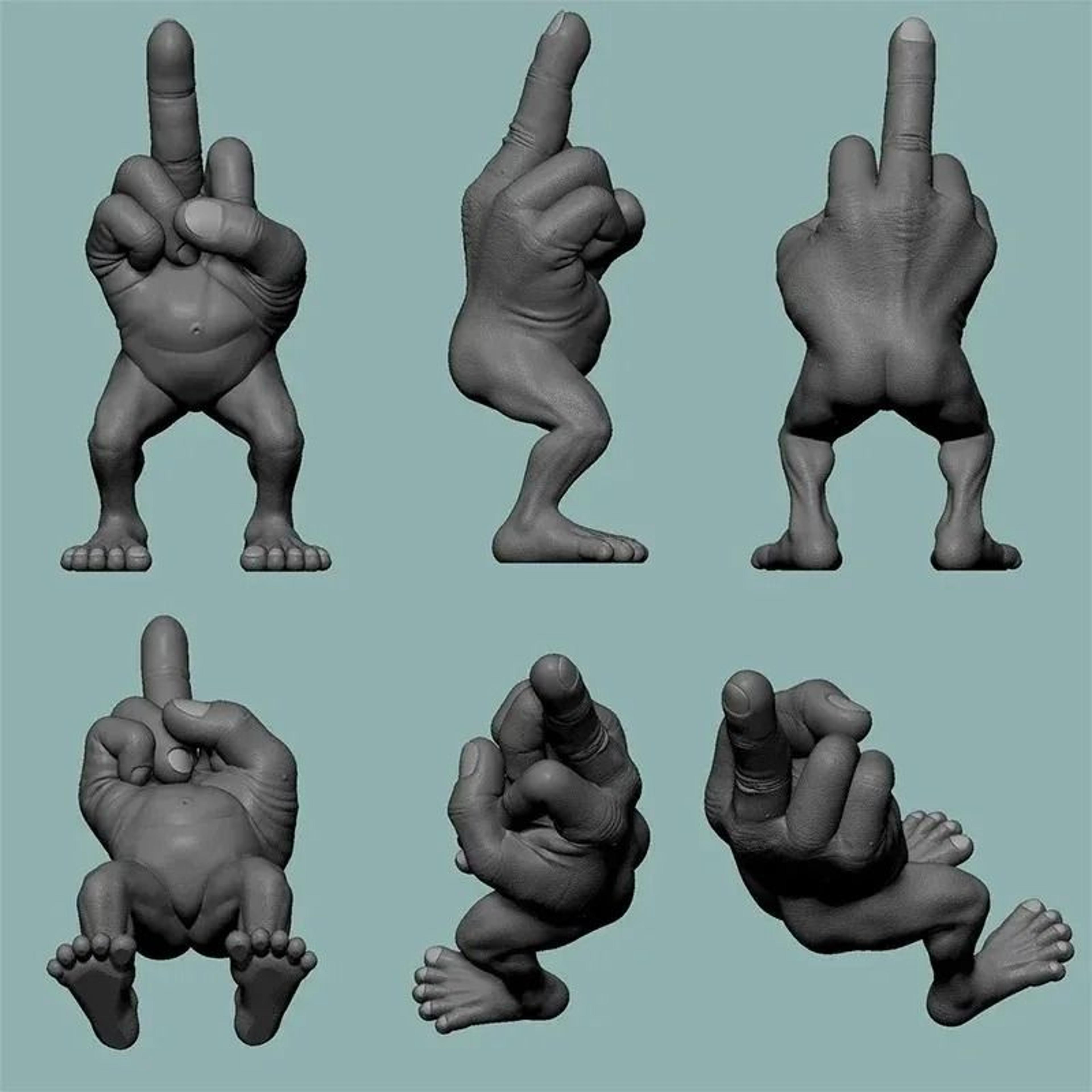 funny walking middle finger figure 3d printed desk ornament for offices and gifts