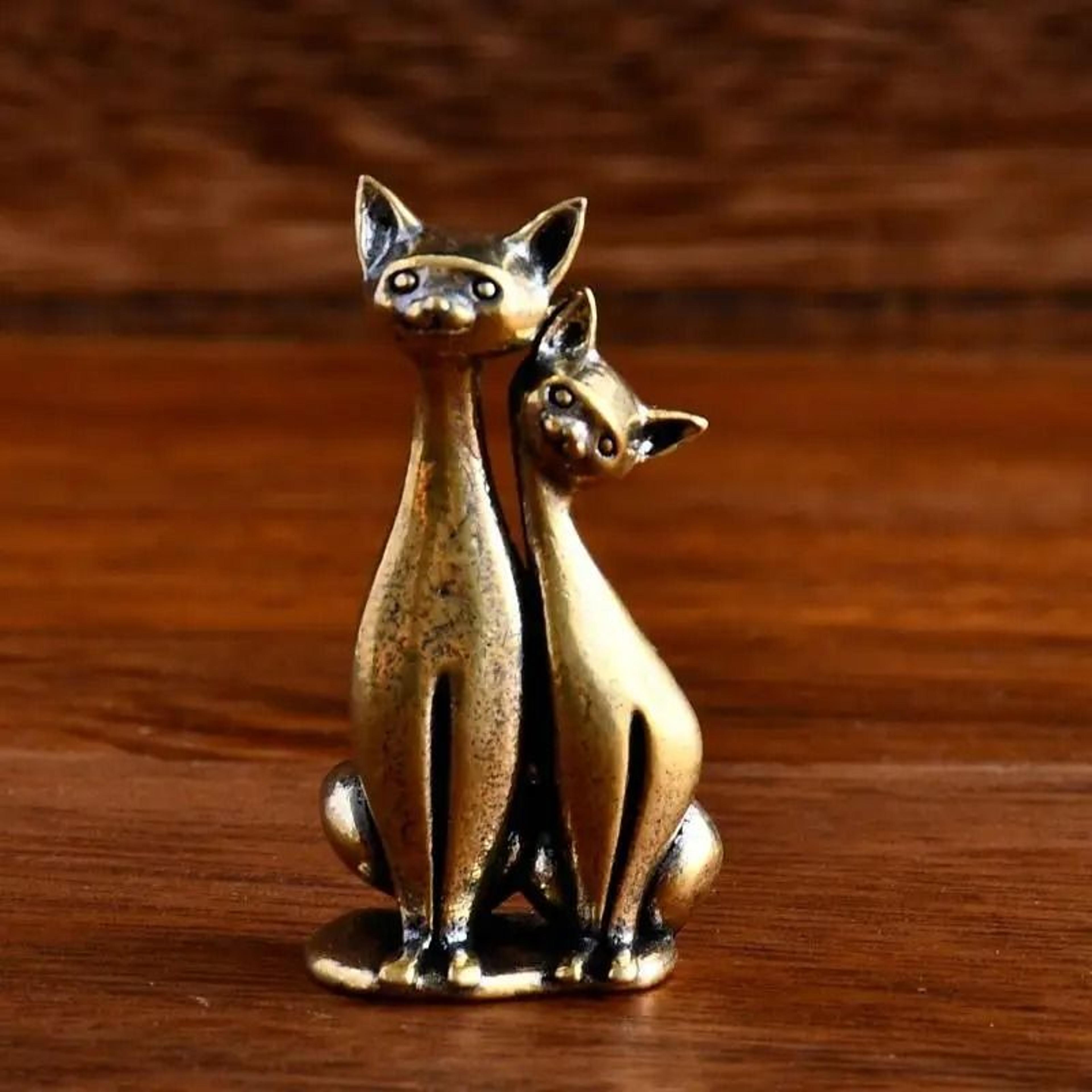 intertwined loving cats vintage brass sculpture for home office desks and romantic gifts