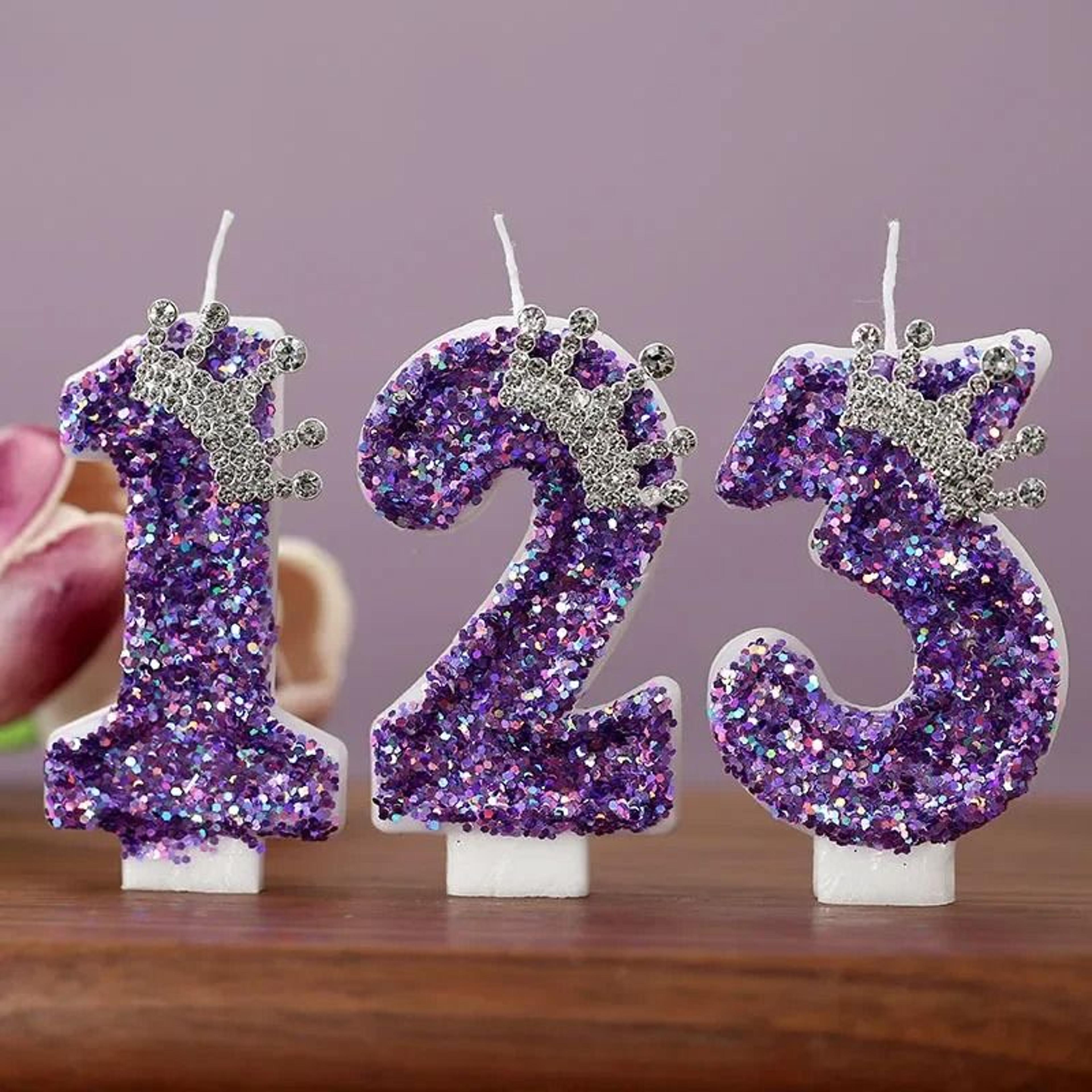 purple crown number birthday candles for princess cakes anniversaries and celebration party decor