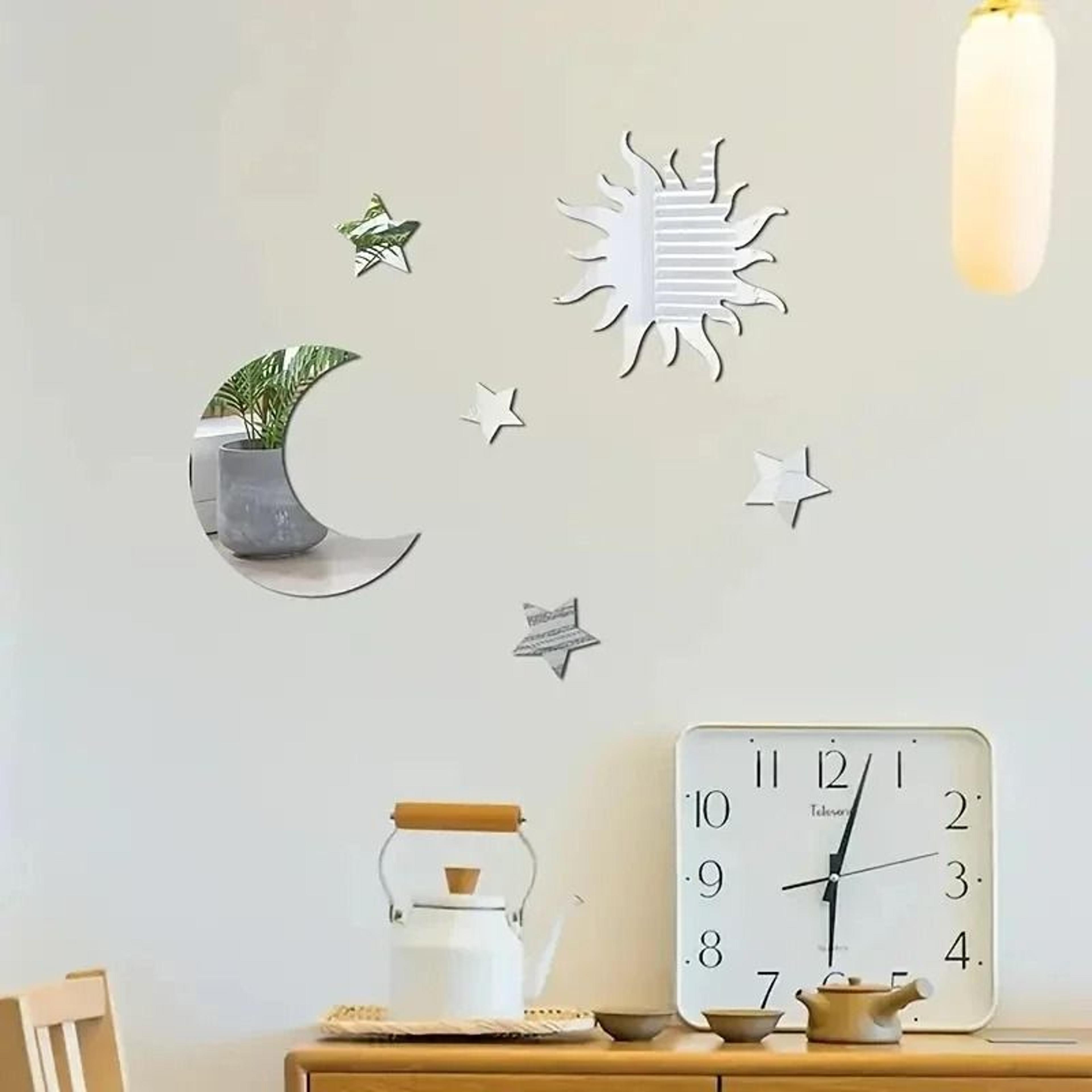 elegant star and moon mirror wall stickers for festive room decor