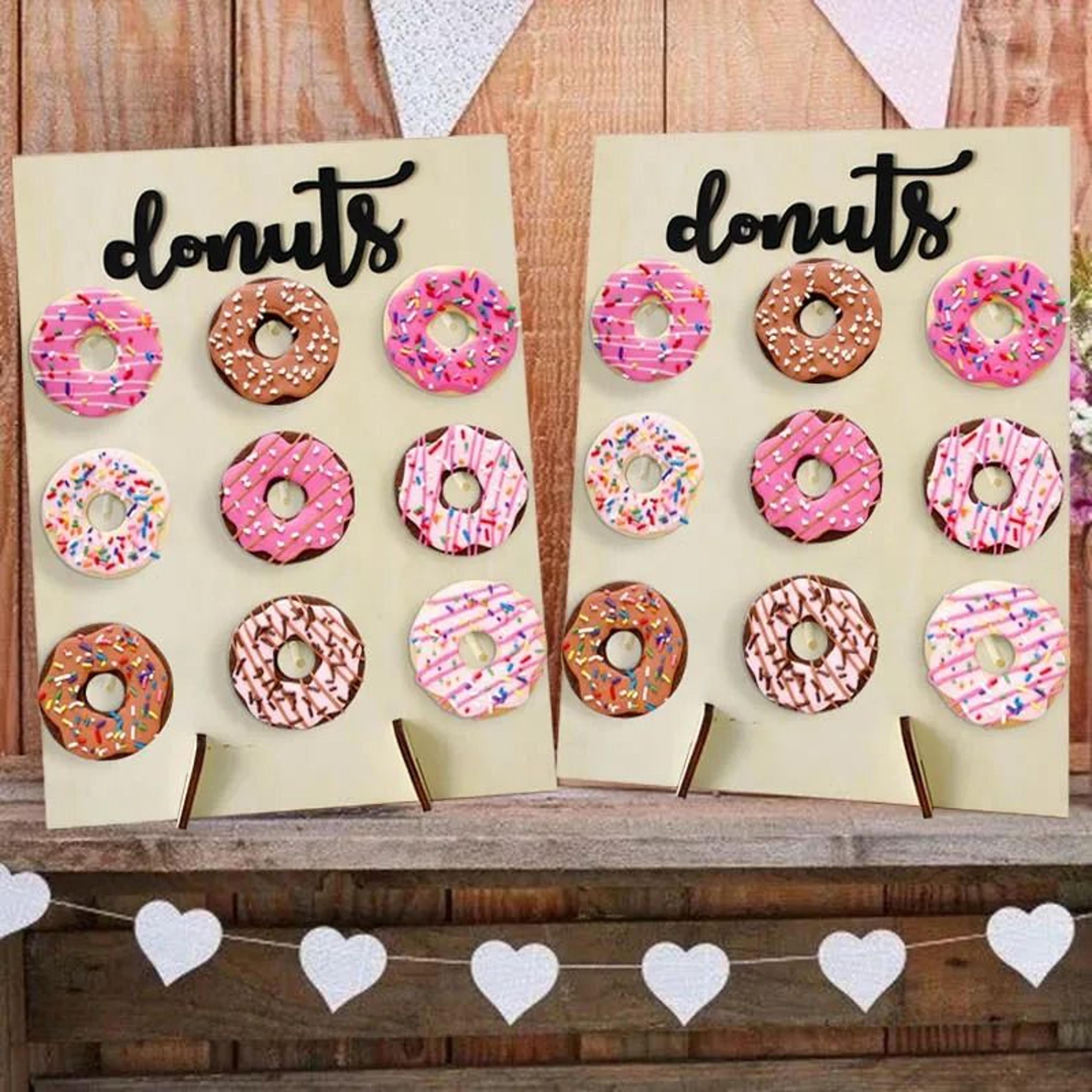 wooden donut display stand for elegant wedding birthday dessert table styling