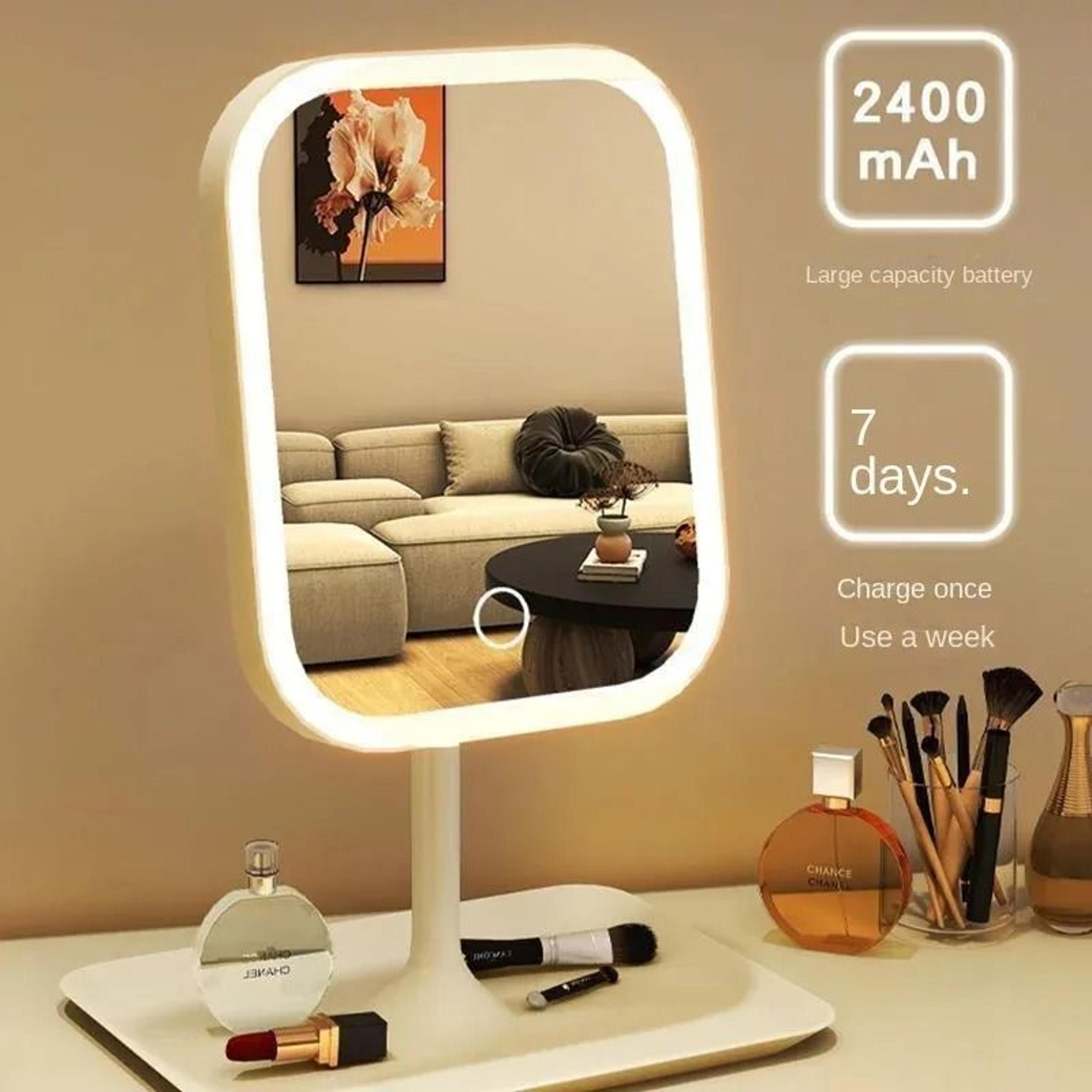 rechargeable led vanity mirror with three color dimmable touch control lighting