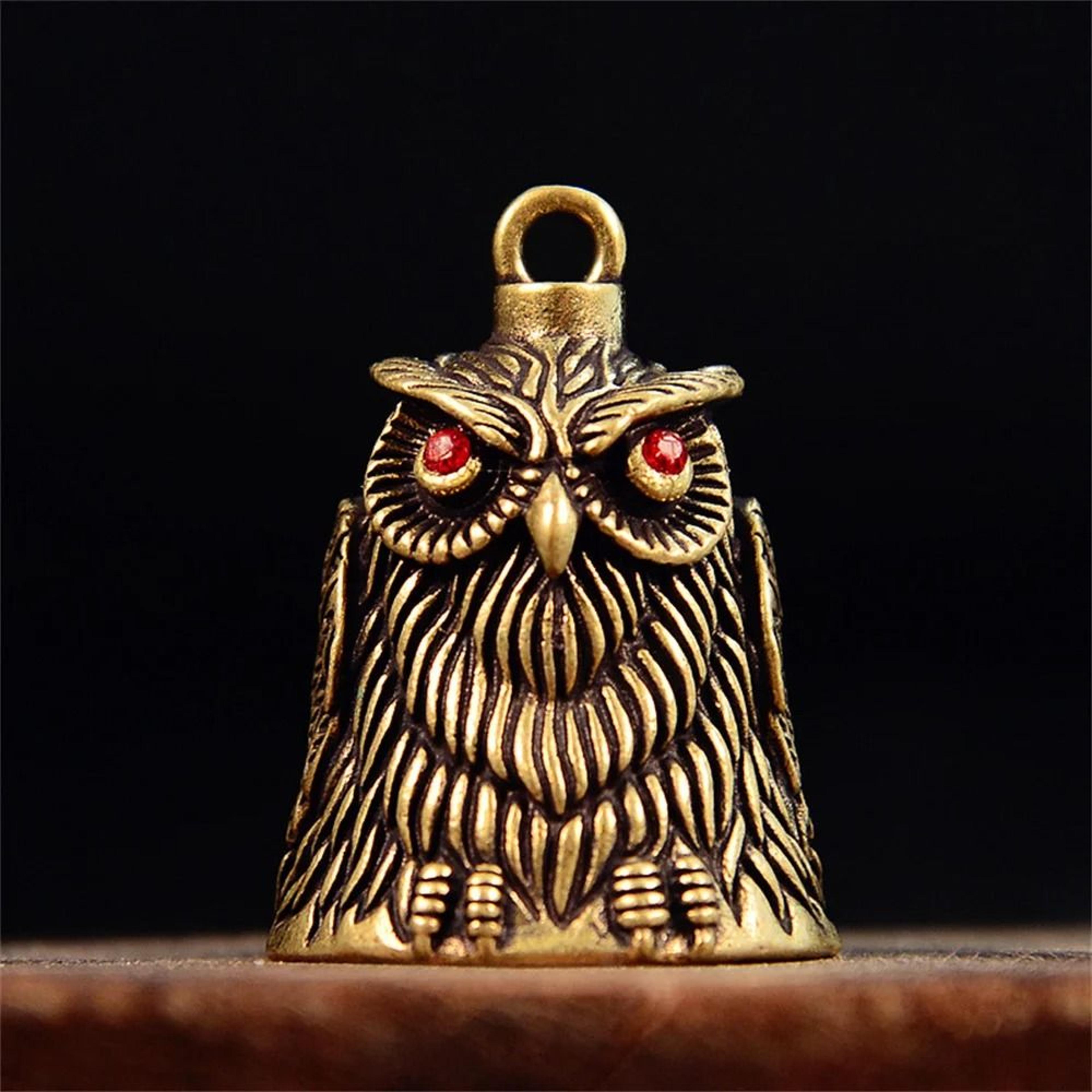 vintage brass owl bell ornament for keychains wind chimes home decor